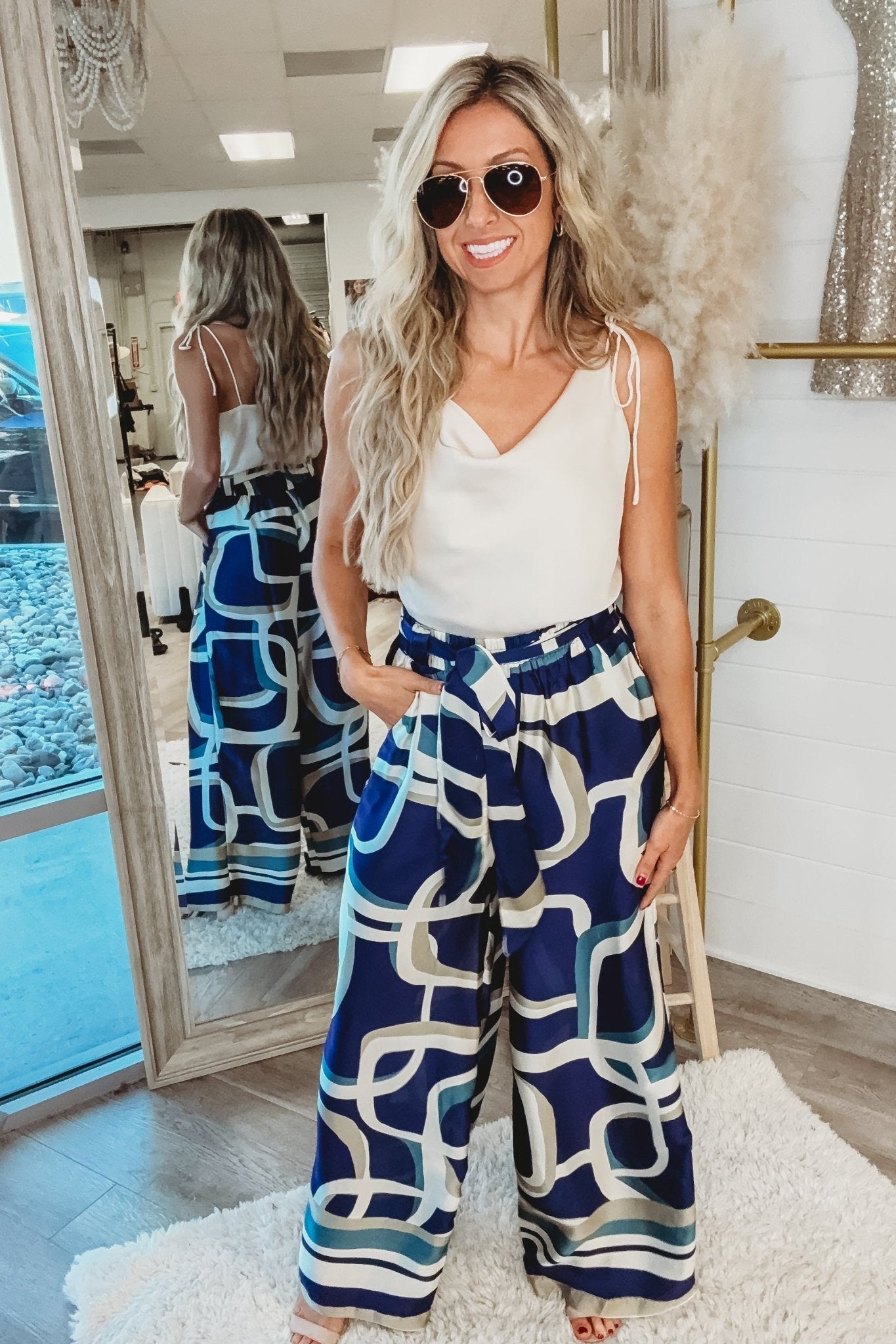 Premium Blue Abstract Silky Wide Leg Pants - Ultimate Comfort & Style