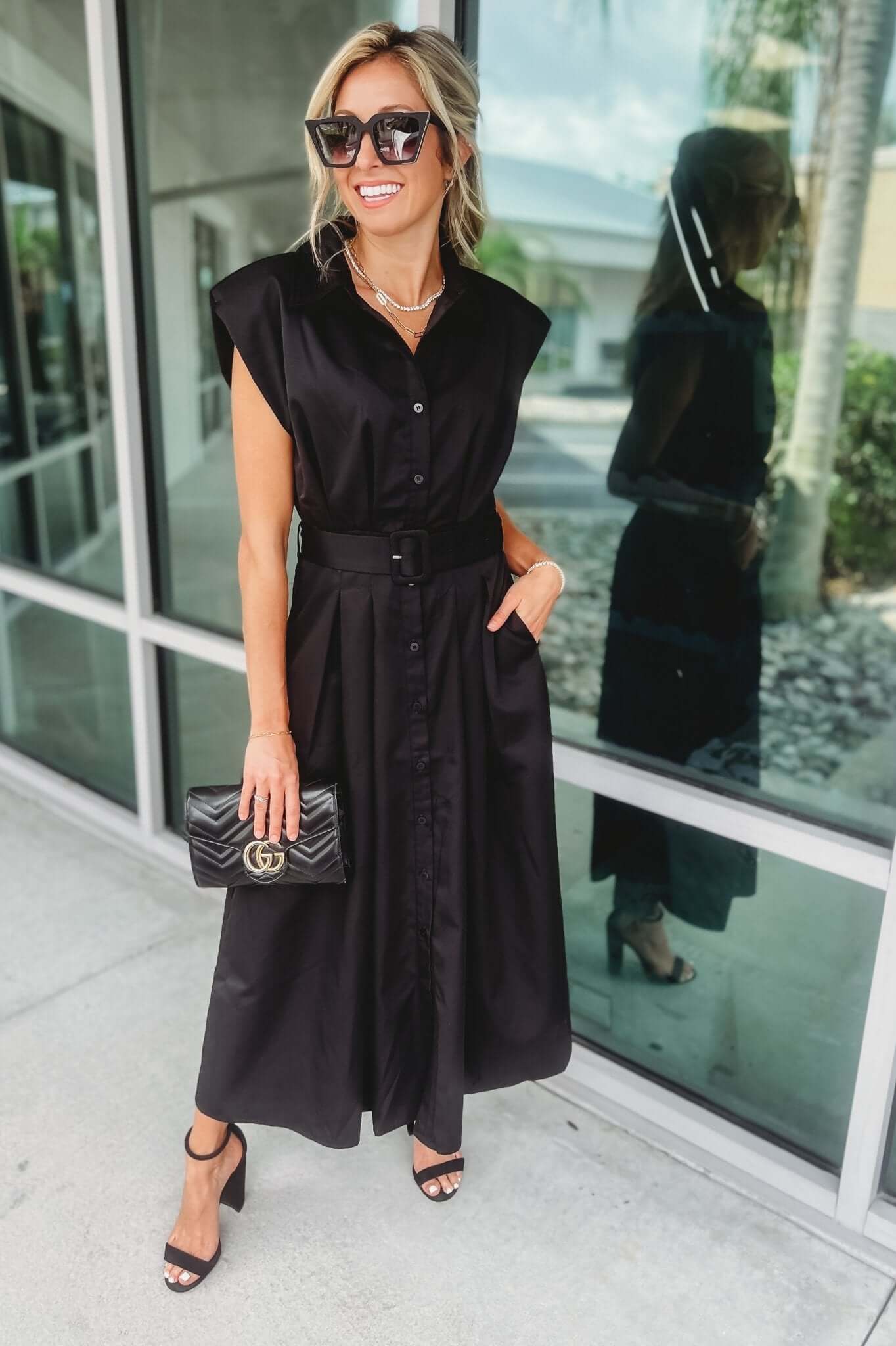 Premium Tea Party Collared Belted Black Midi Dress - Ultimate Style Upgrade