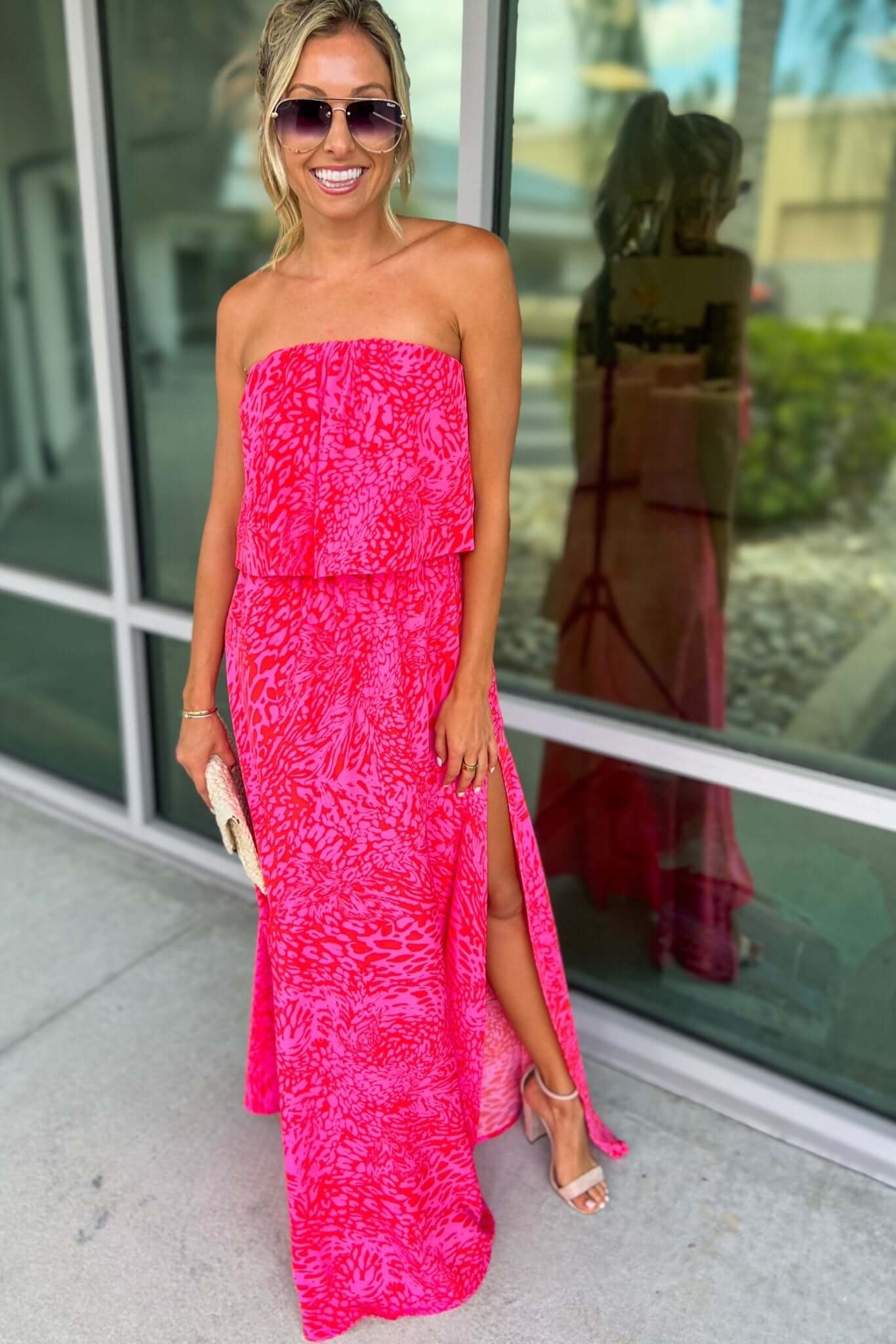 Ultimate Leopard Pop of Color Strapless Maxi Dress