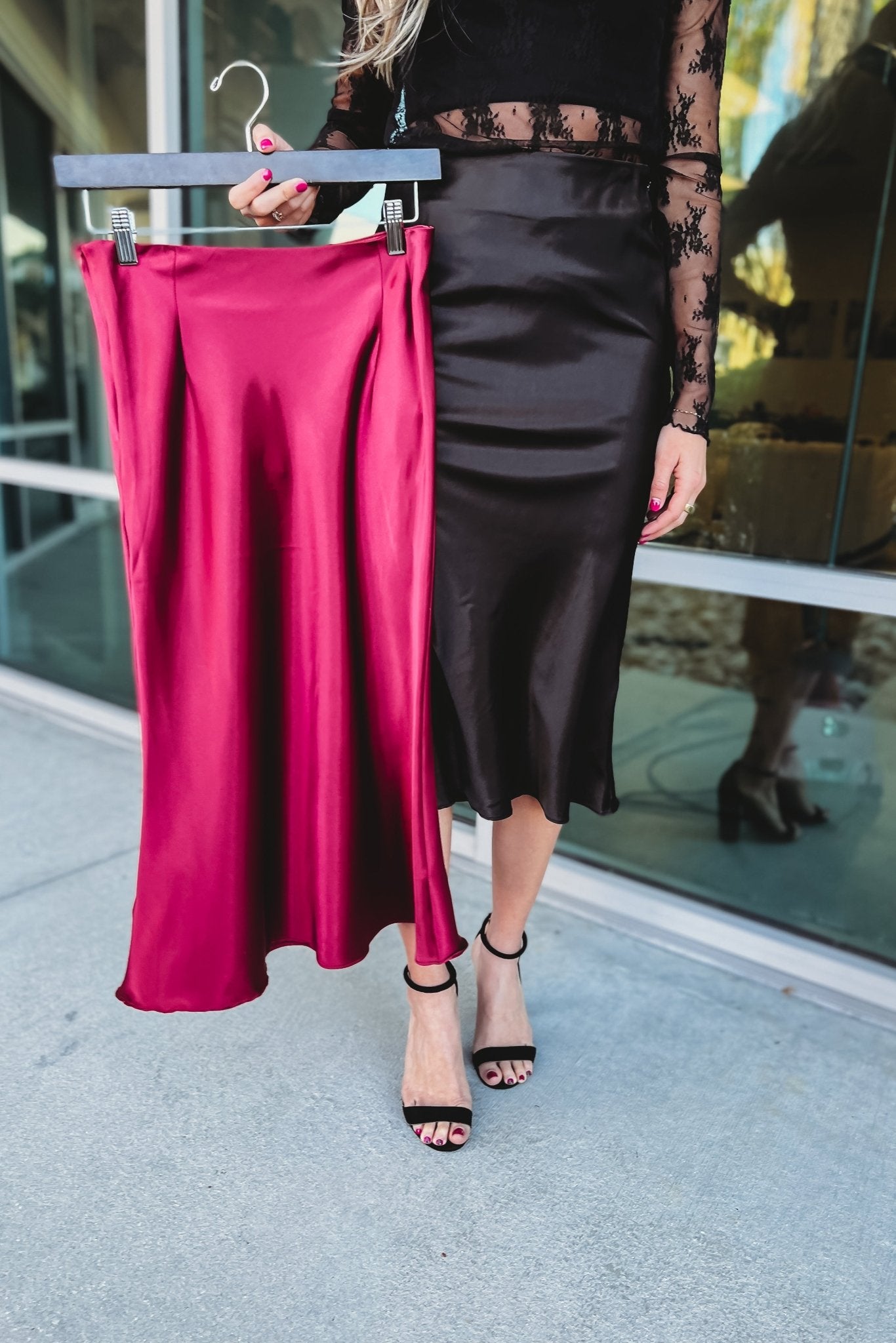 Premium Black Satin Midi Skirt - Ultimate Elegance