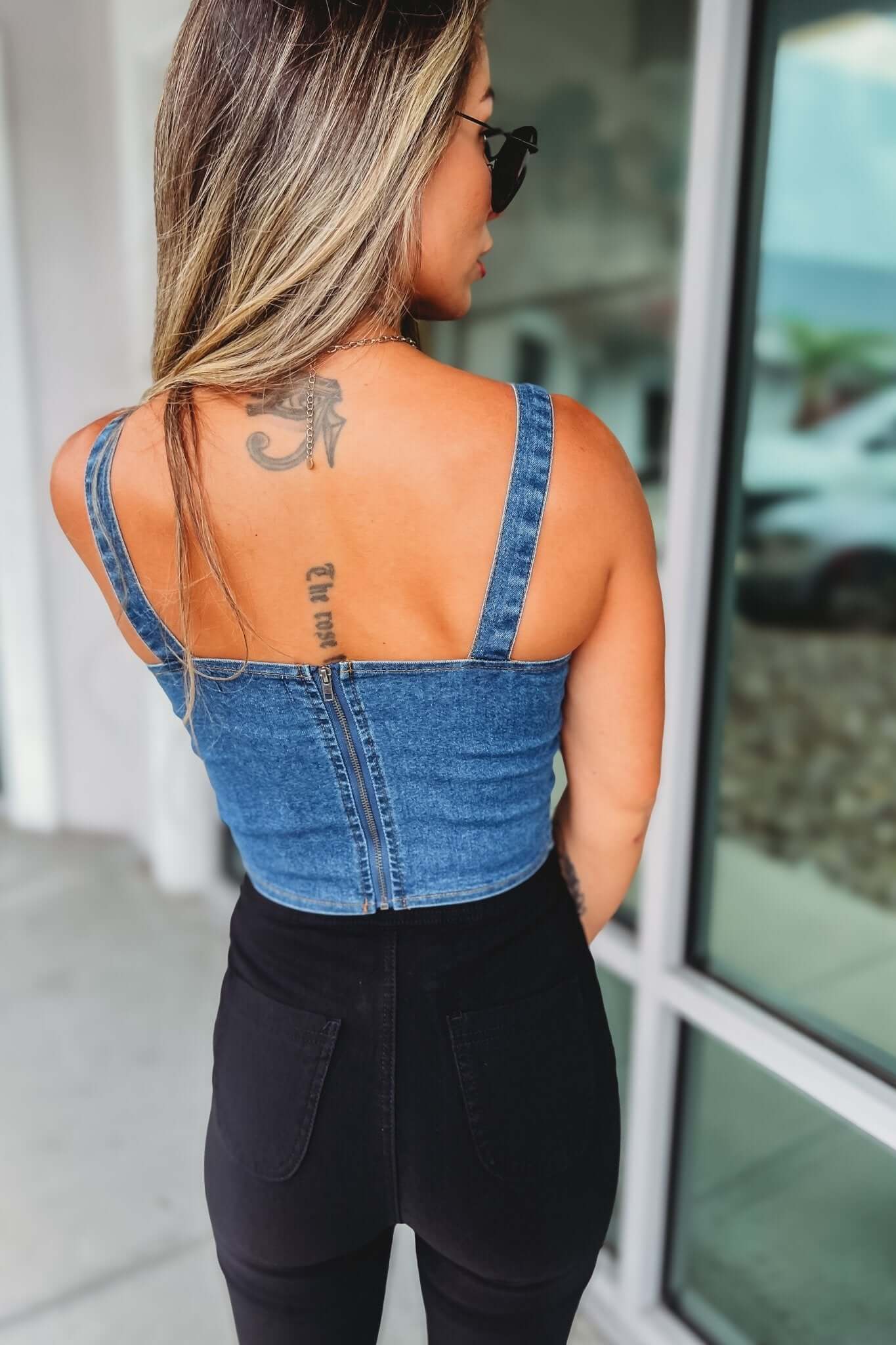 Premium Stretch Denim Crop Top