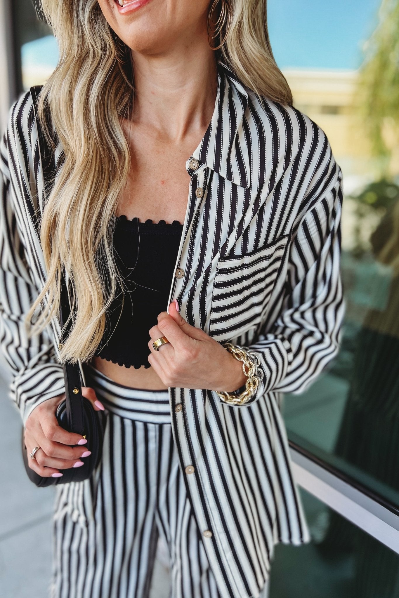 Premium Satin Striped Button-Down Top for Women