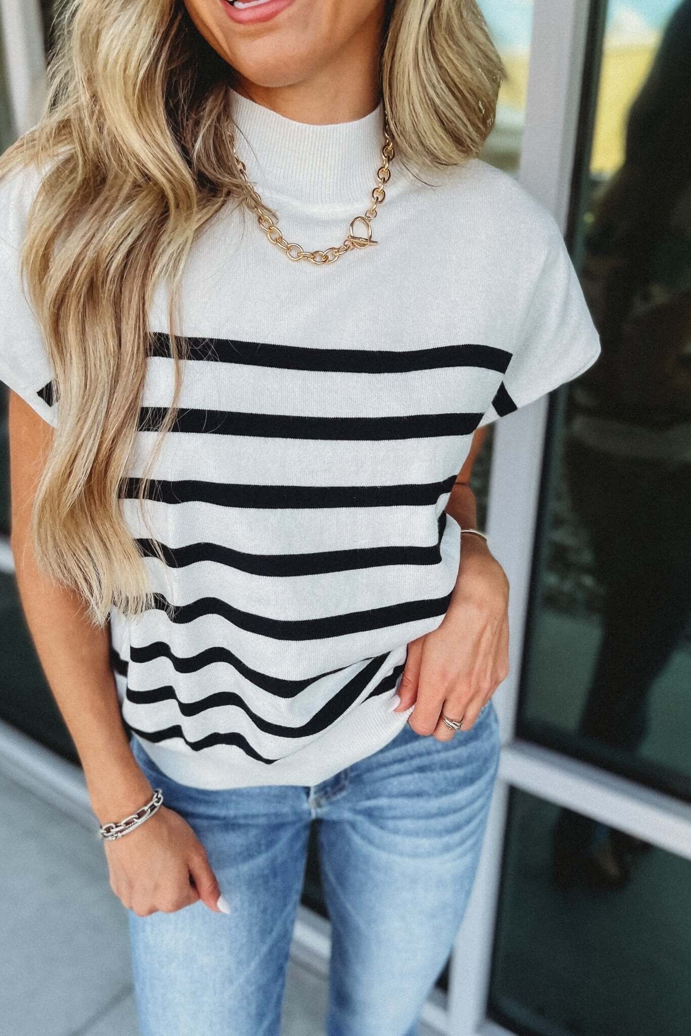 Premium Striped Mock Neck Top - 3 Stylish Colors