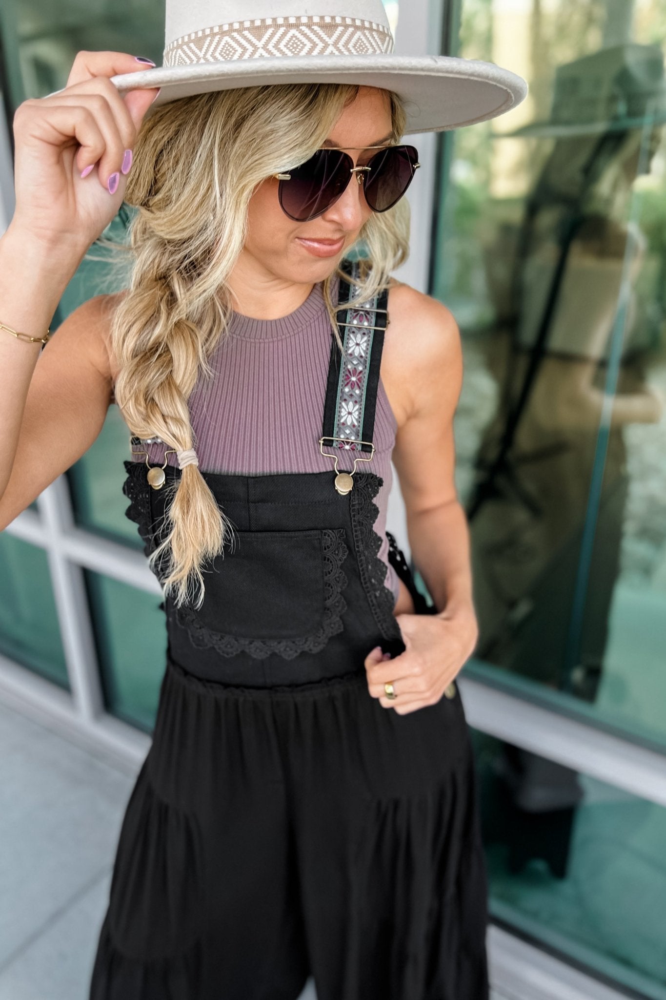 Premium Boho Chic Black Free Spirit Lace Trim Overalls