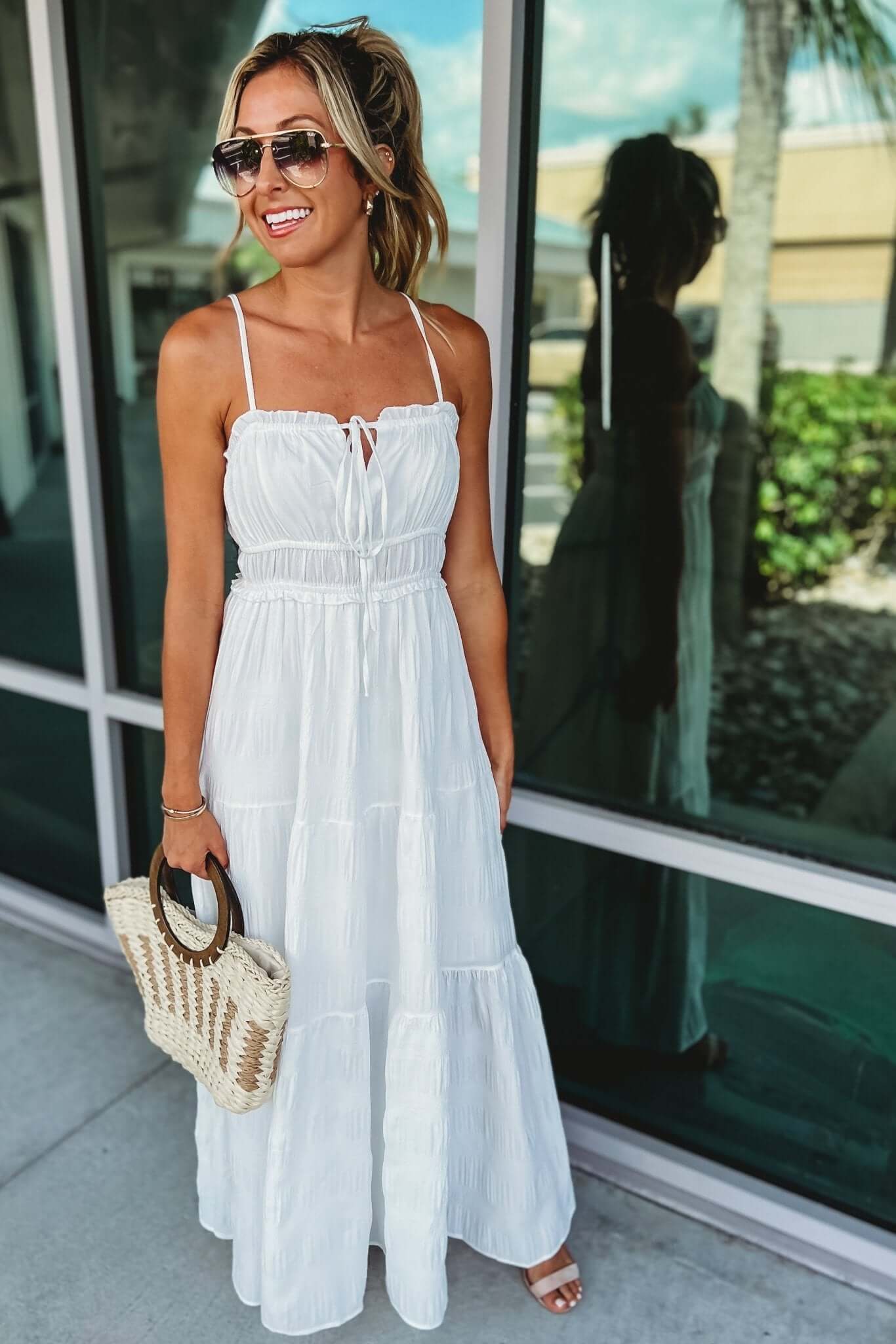 Elegant Crinkle Textured Front Tie Maxi Dress