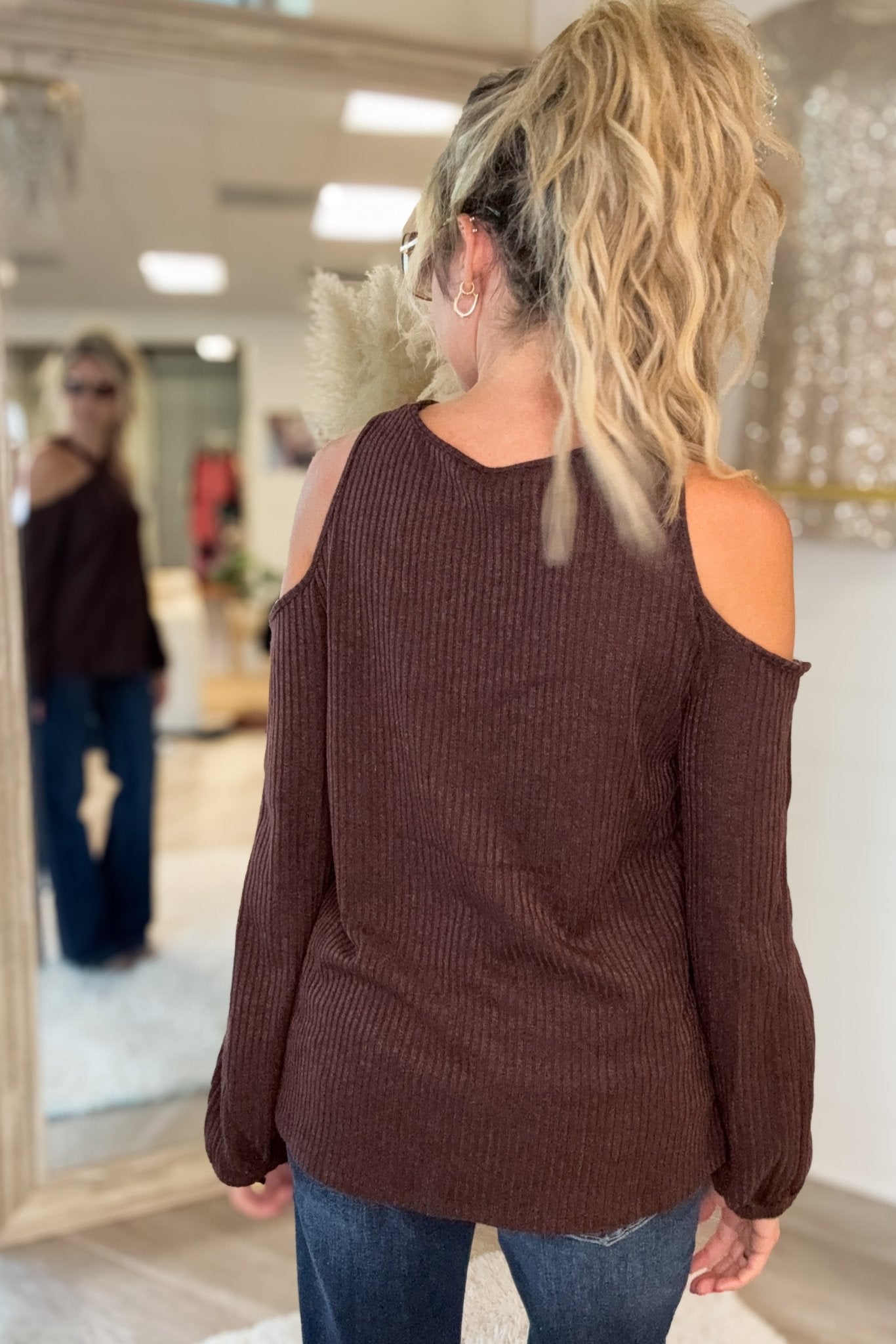 The Hailey Brown Premium Cold Shoulder Top