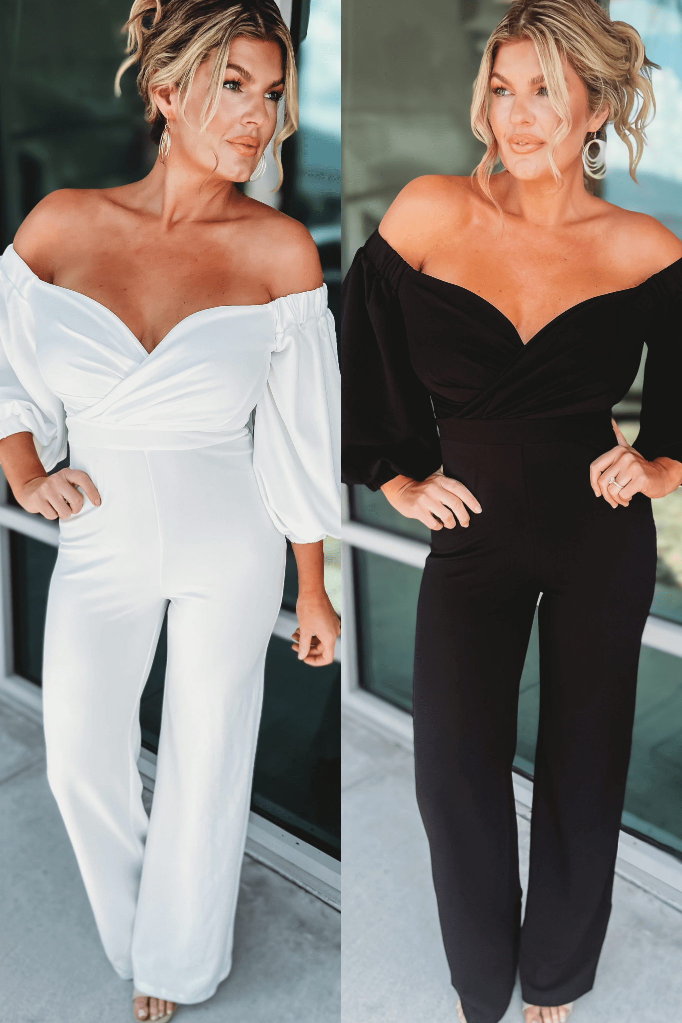 Ultimate Marilyn Off-Shoulder Puff Sleeve Jumpsuit - 2 Stylish Colors!