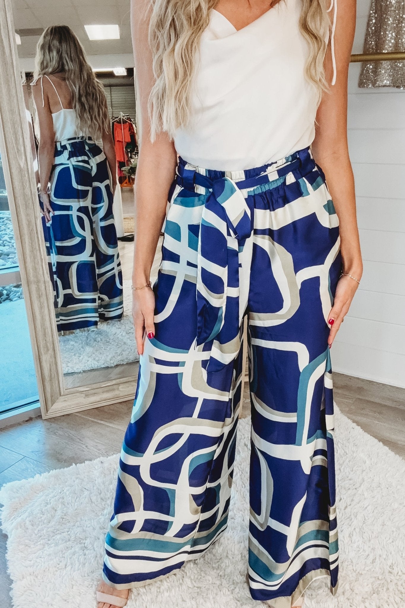 Premium Blue Abstract Silky Wide Leg Pants - Ultimate Comfort & Style