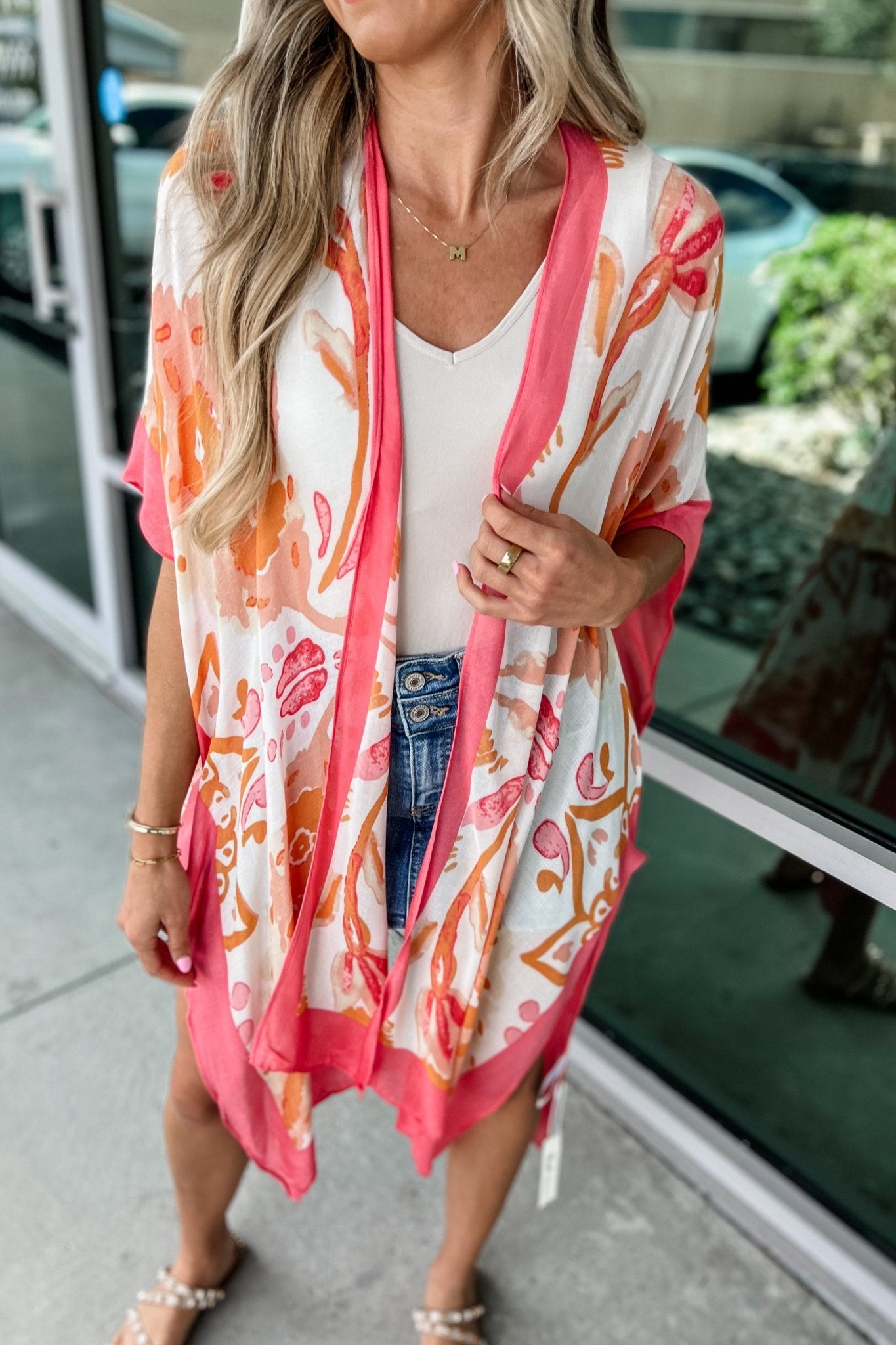 Premium Coral Sunrise Kimono - Ultimate Layering Essential