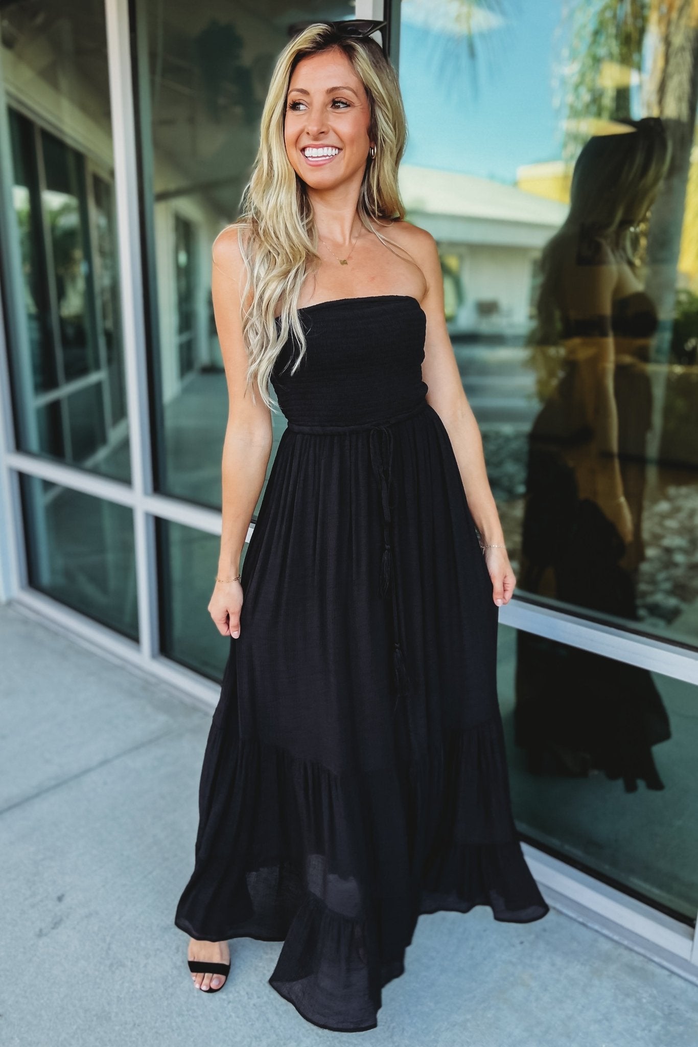 Ultimate Black Strapless Maxi Dress - Size L | Premium Fit & Style