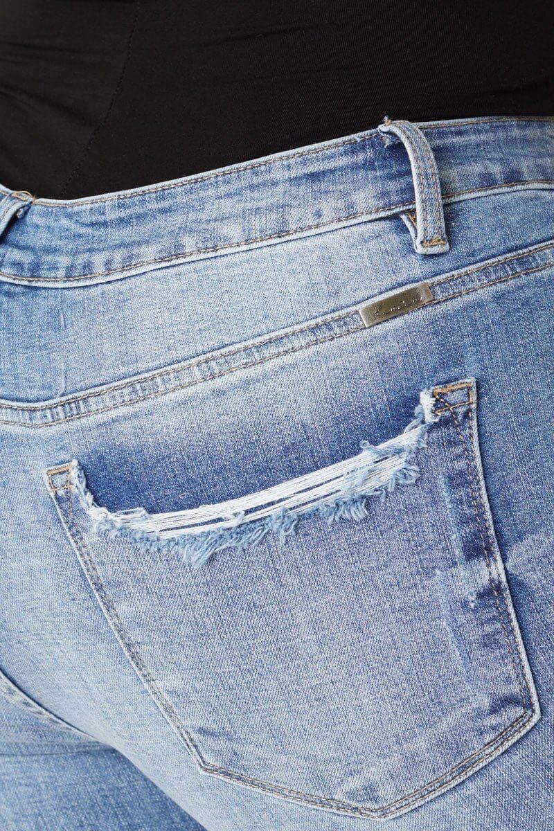 KANCAN Premium Girls' Medium Wash Skinny Jeans with Frayed Hem