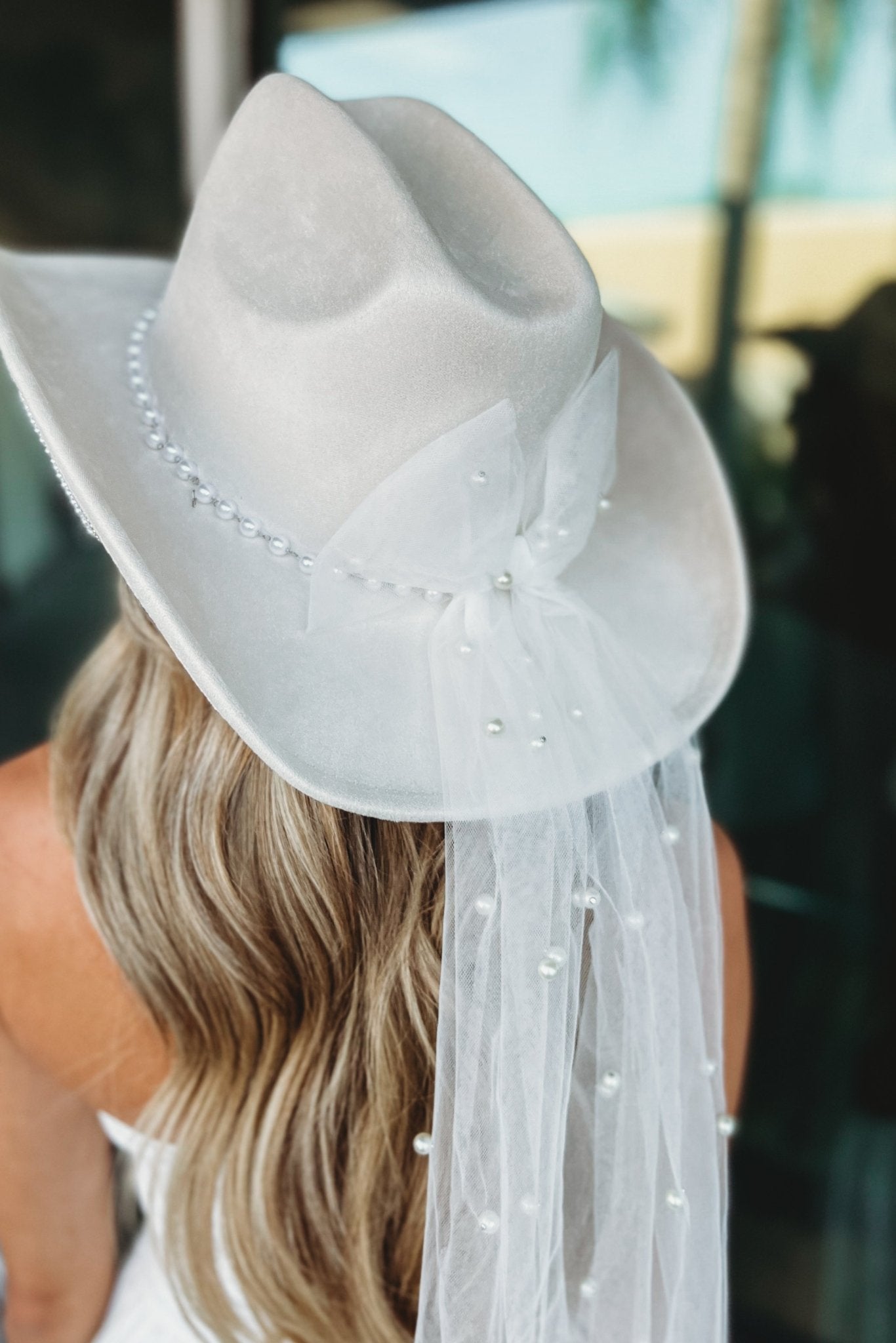 Ultimate Bridal Veil Cowboy Hat - Elegant Pearl Accents