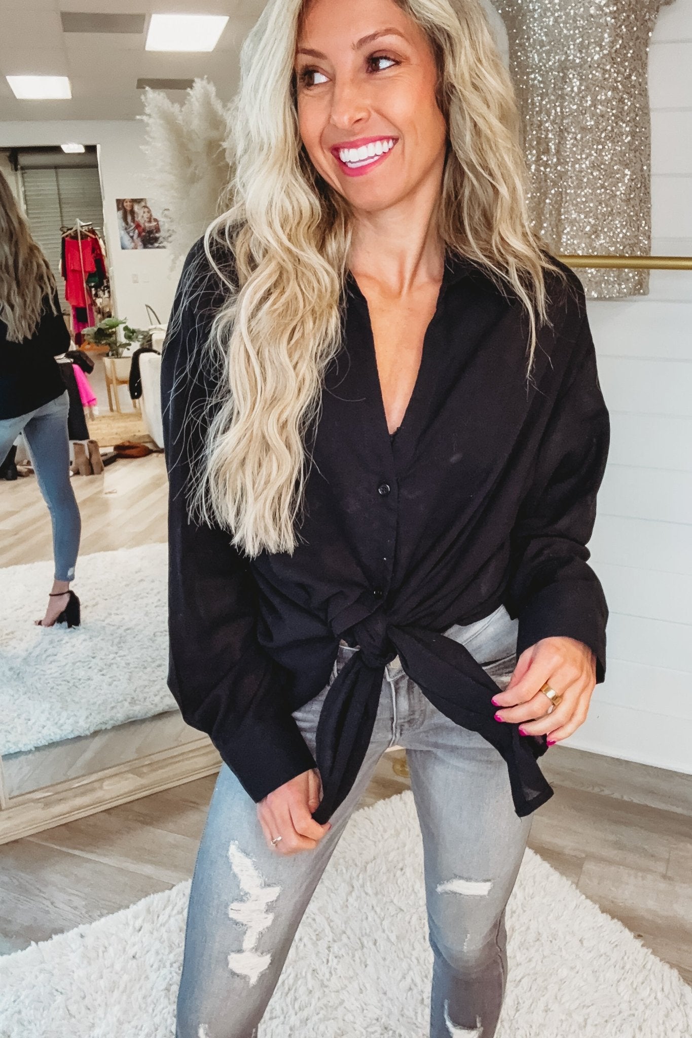 Premium Oversized Black Button-Down Shirt