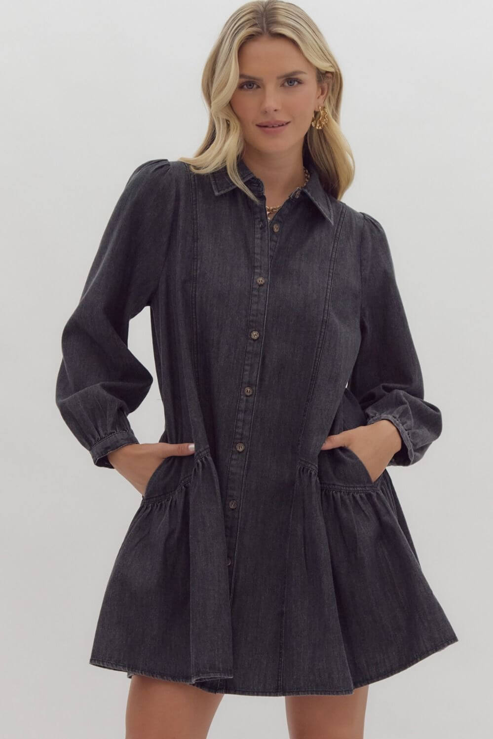 Premium Sing That Song Denim Ruffled Mini Dress - Effortless Style