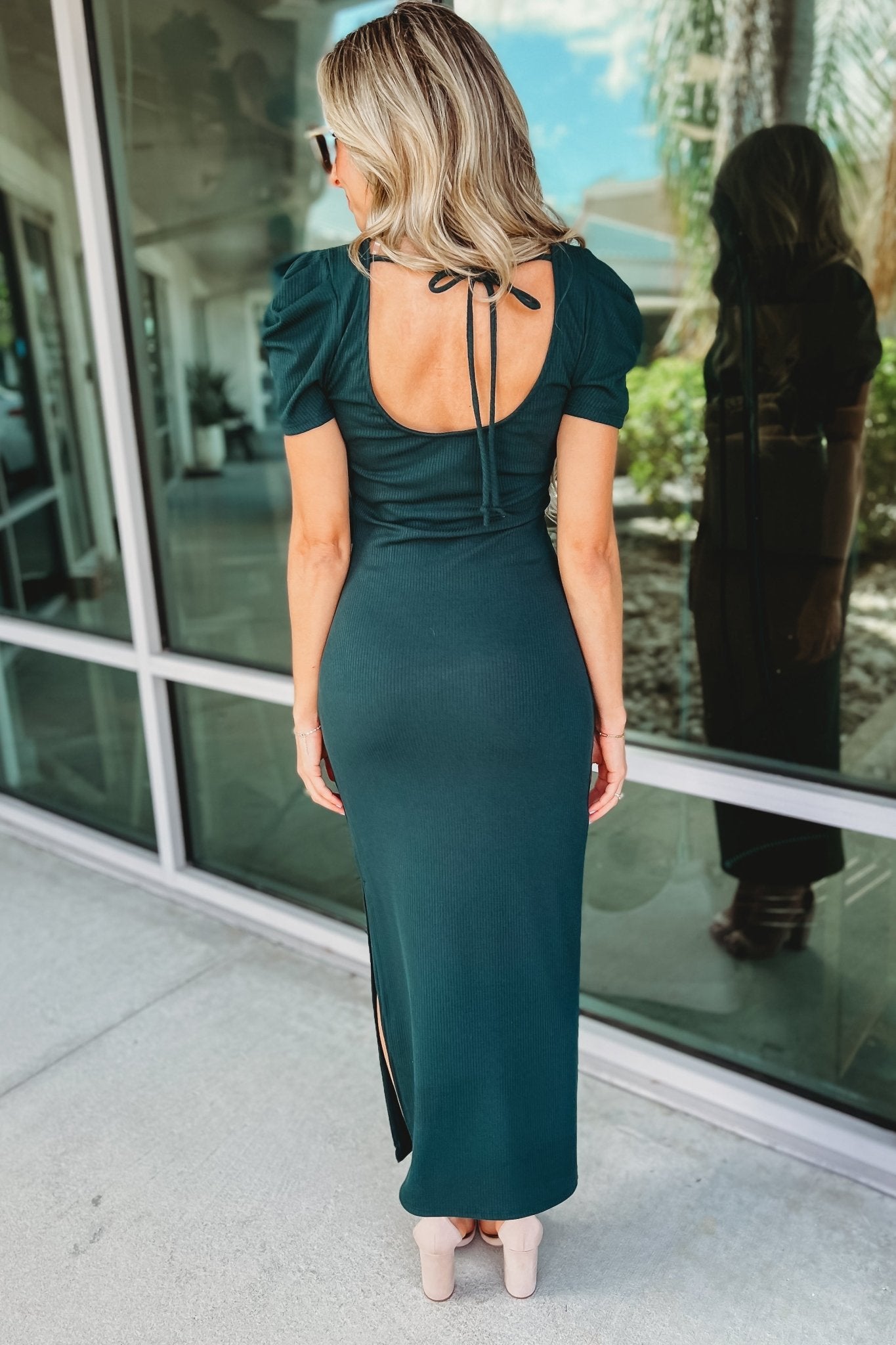 Premium Hunter Green Puff Sleeve Midi Dress - Ultimate Style & Comfort