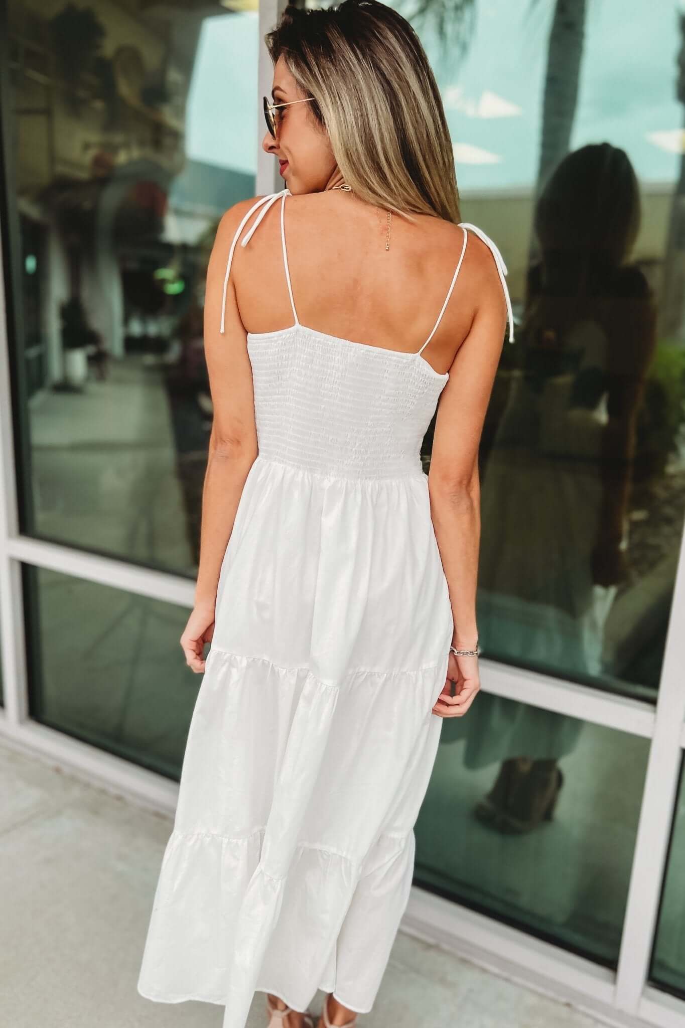 Premium My Plus One Rose Tiered Midi Dress in Off White