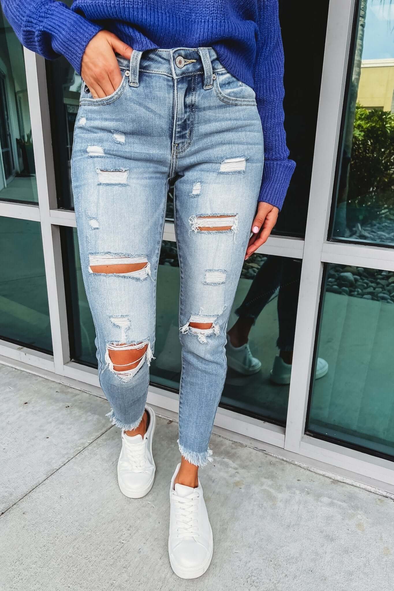 KANCAN Premium Cropped Skinny Jeans - Unfinished Business Sharkbite