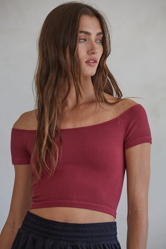 Anna Knit Seamless Off Shoulder Crop Top - Premium Fit & Style!