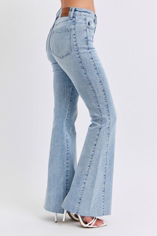 Premium JUDY BLUE Bella Rhinestone Flare Jeans - Ultimate Glam Denim