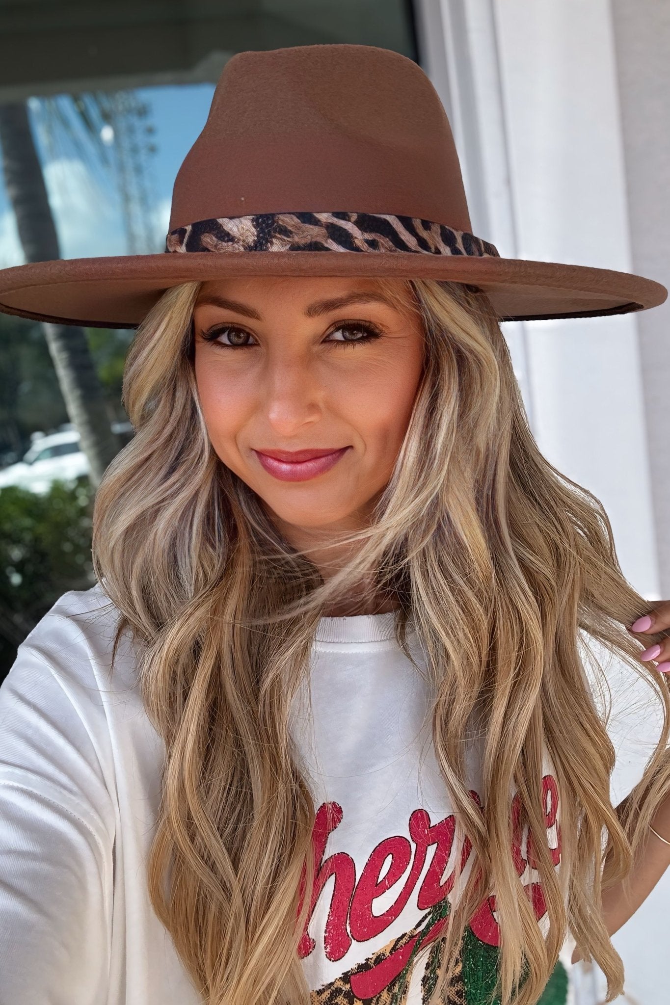 Premium Khaki Leopard Print Adjustable Fedora Hat