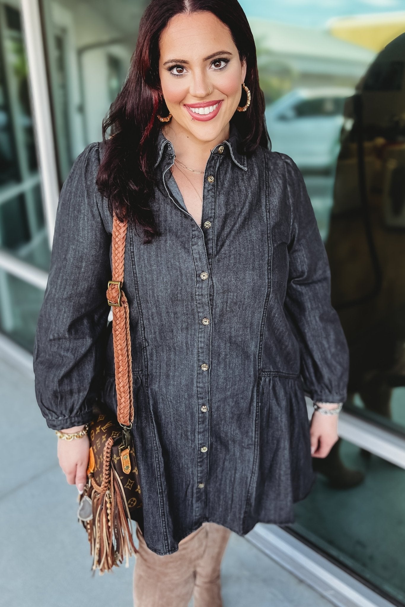 Premium Sing That Song Denim Ruffled Mini Dress - Effortless Style