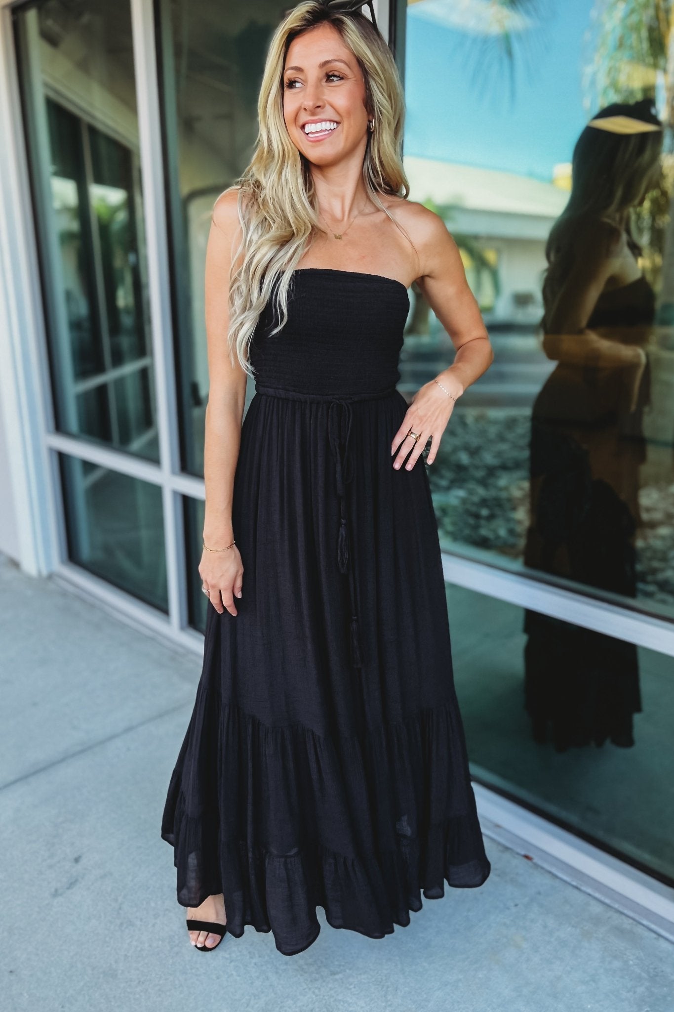 Ultimate Black Strapless Maxi Dress - Size L | Premium Fit & Style