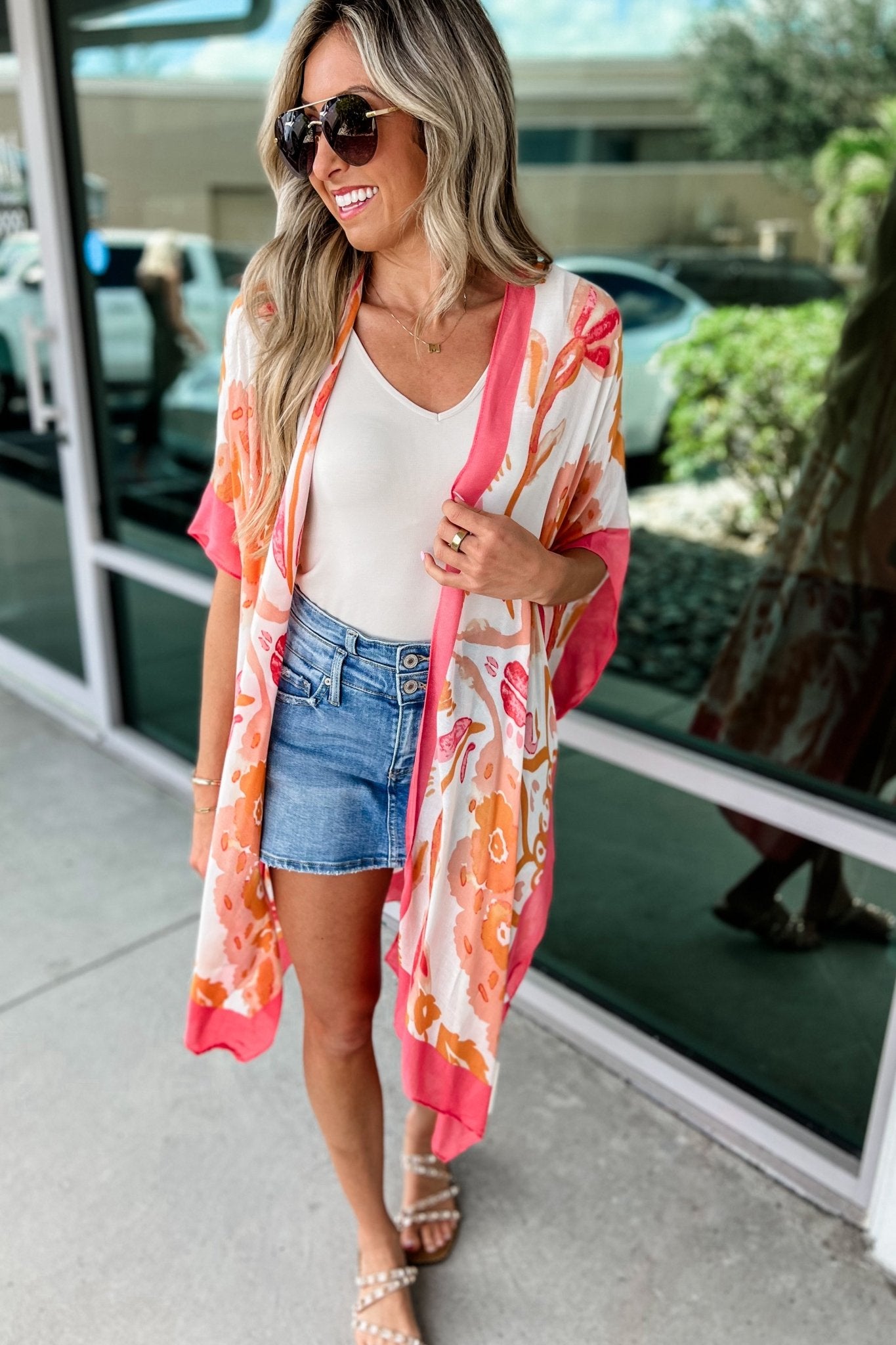 Premium Coral Sunrise Kimono - Ultimate Layering Essential