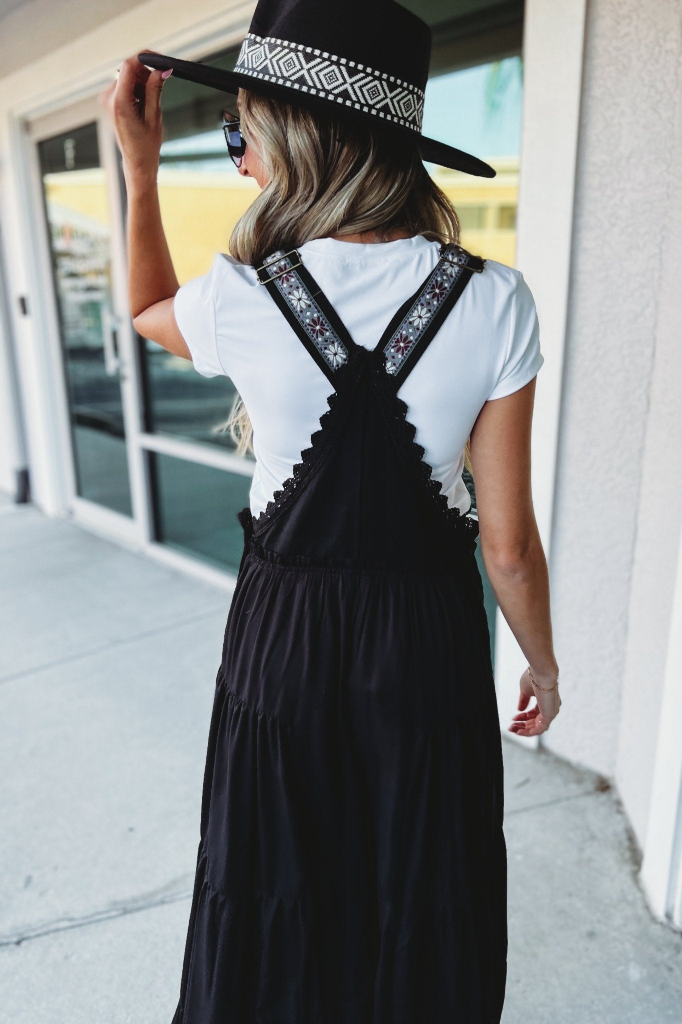 Premium Boho Chic Black Free Spirit Lace Trim Overalls