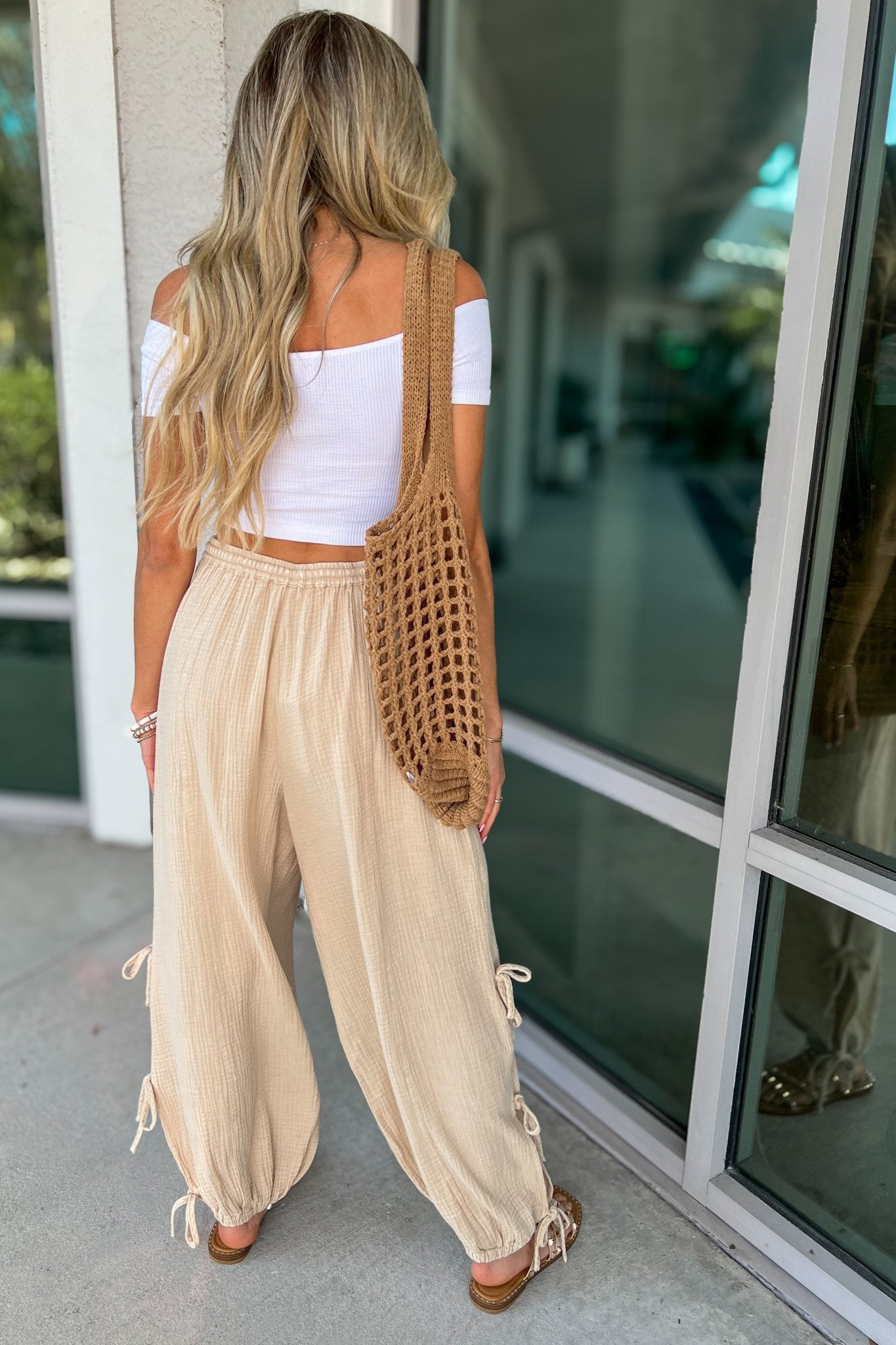 Premium Luna Mineral Washed Ribbon Tie Pants in Oatmeal - Ultimate Comfort & Style