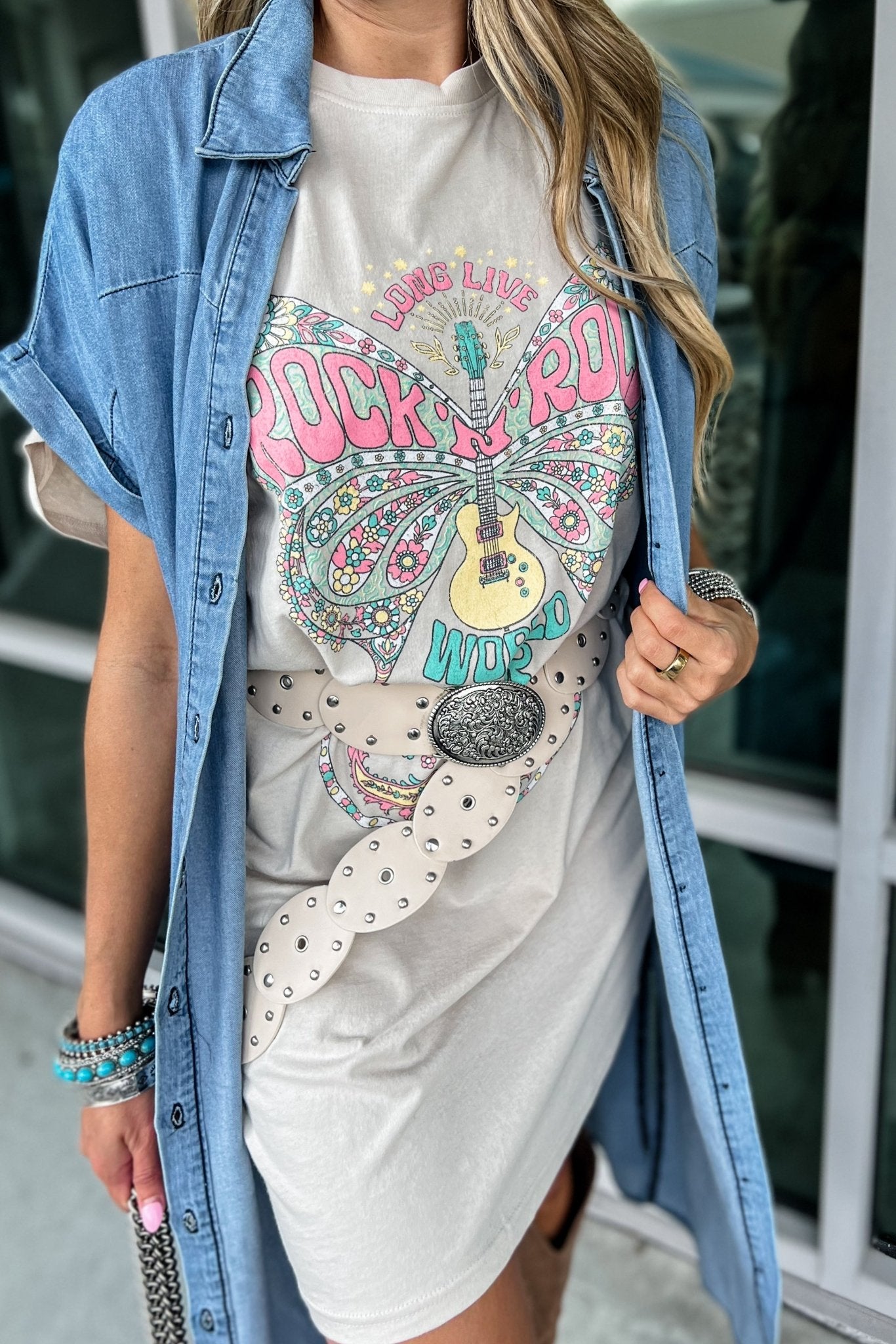 Ultimate Rock N Roll Stone Butterfly Graphic Shirt Dress