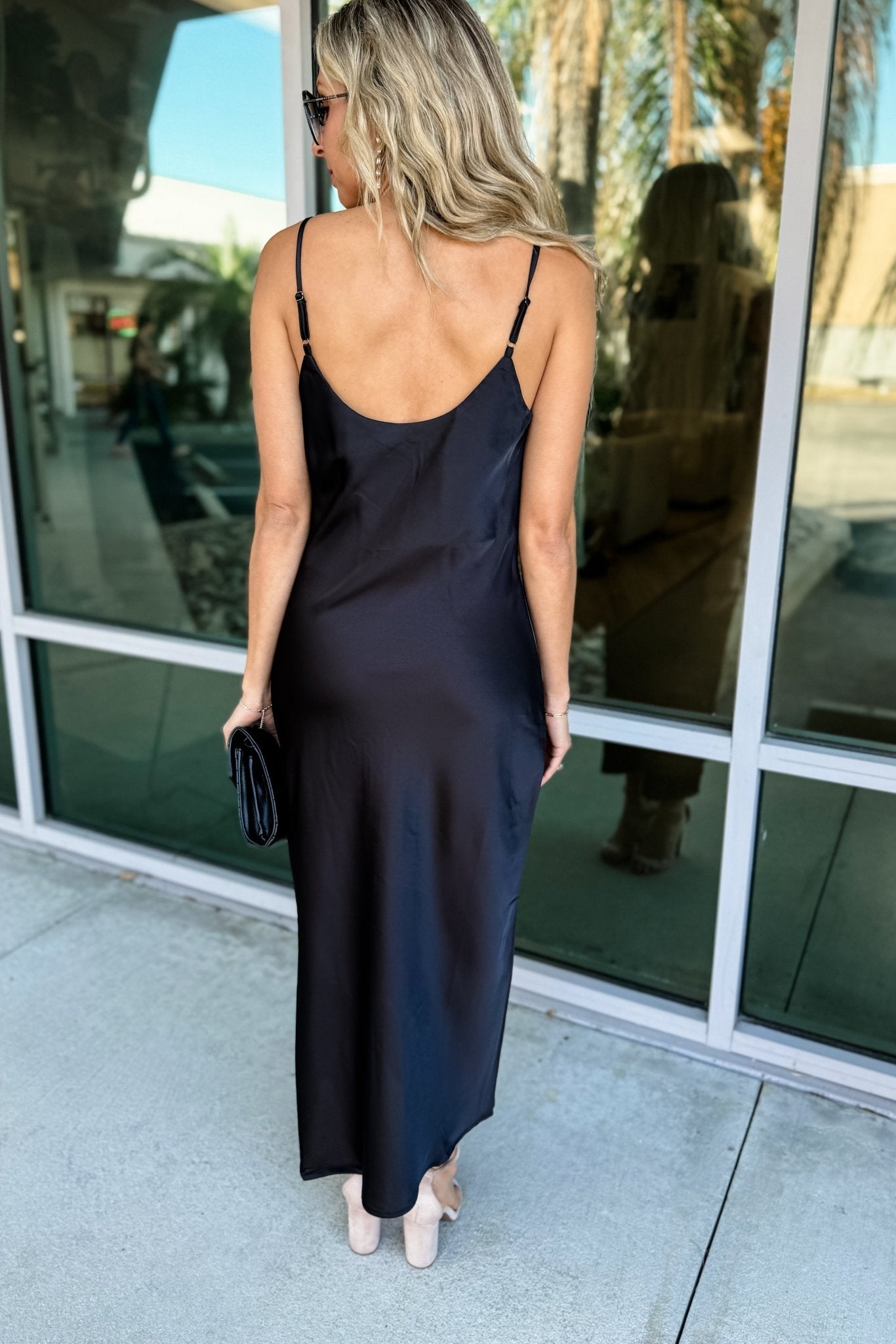 Ultimate Elegance Black Cowl Neck Satin Slip Dress