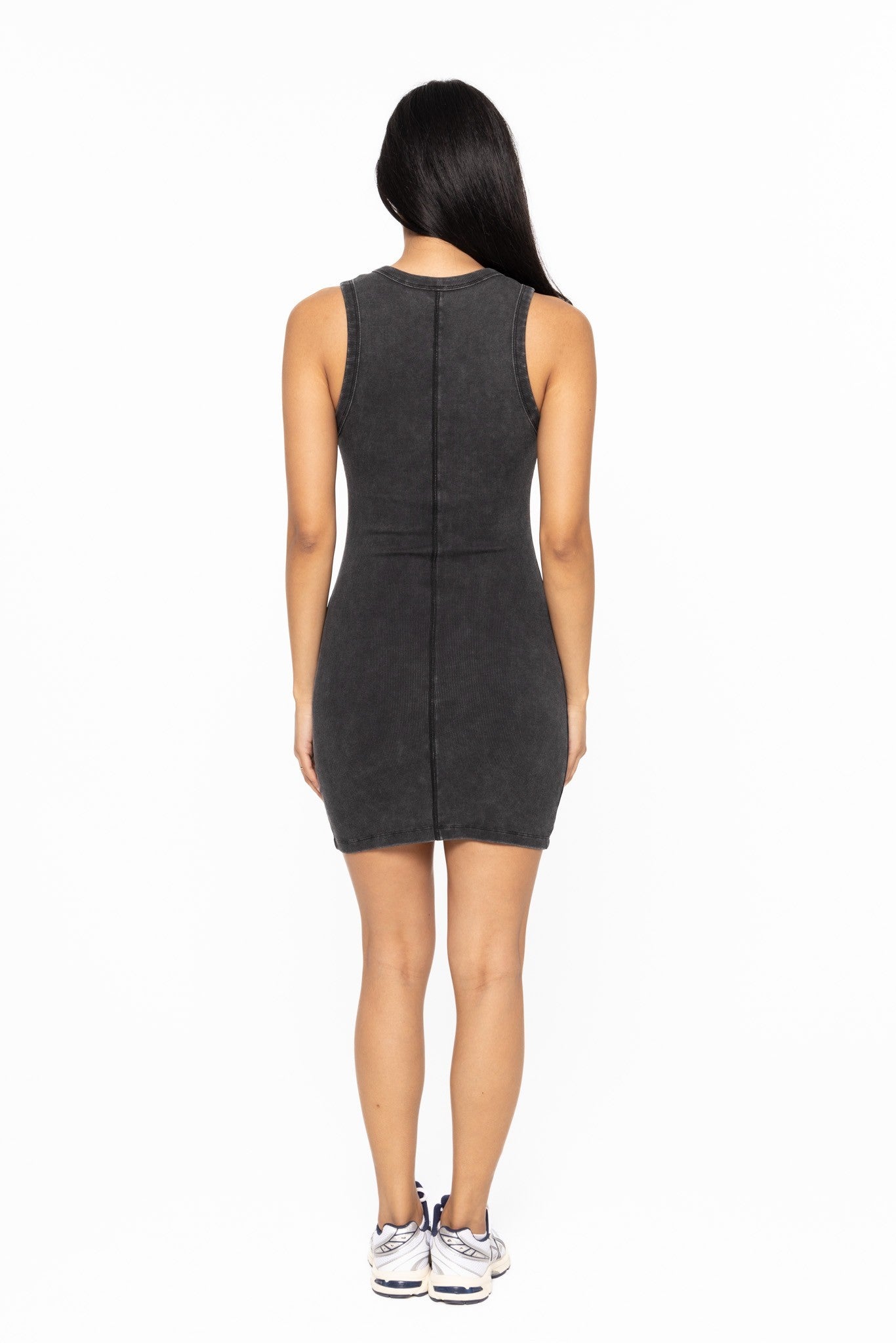 Premium Sleek Moves Ribbed Tank Dress - Black Washed