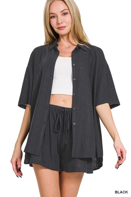 Premium Breezy Button-Up Linen Lounge Set - Ultimate Comfort & Style