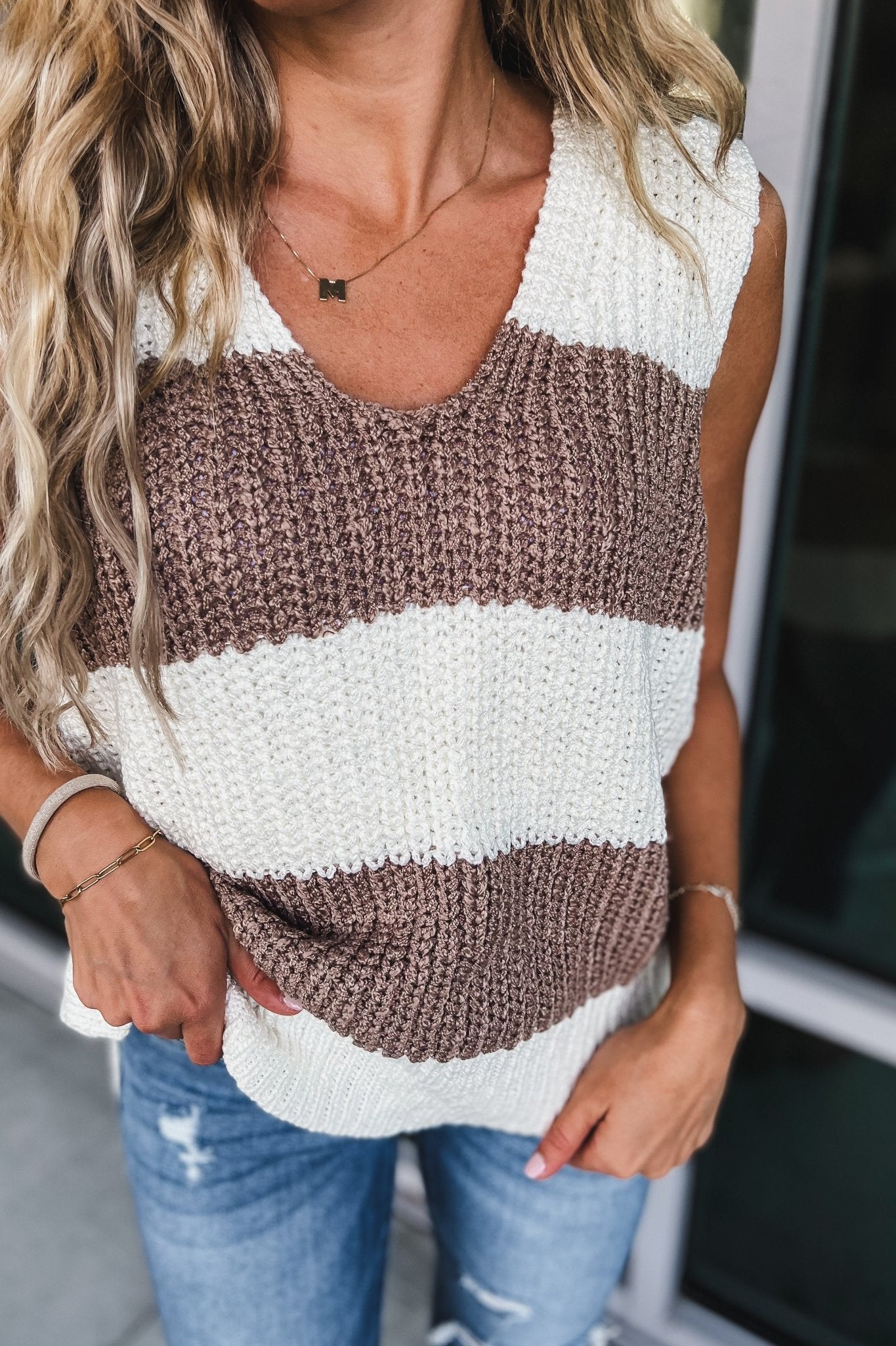 Premium Coffee Break Striped Sweater Tank - Ultimate Comfort & Style