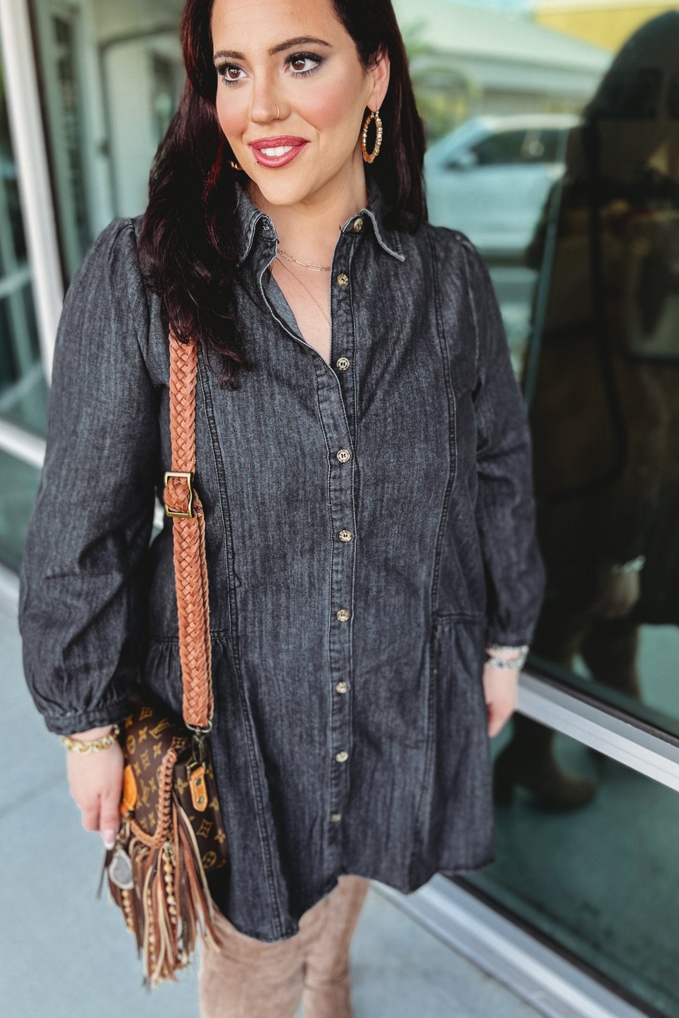 Premium Sing That Song Denim Ruffled Mini Dress - Effortless Style