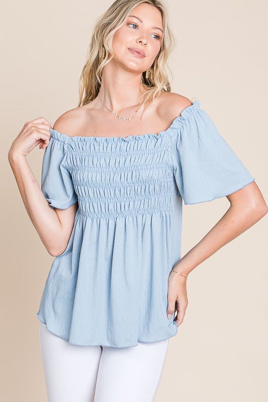 Premium Breezy Charm Blue Smocked Top - Ultimate Comfort & Style