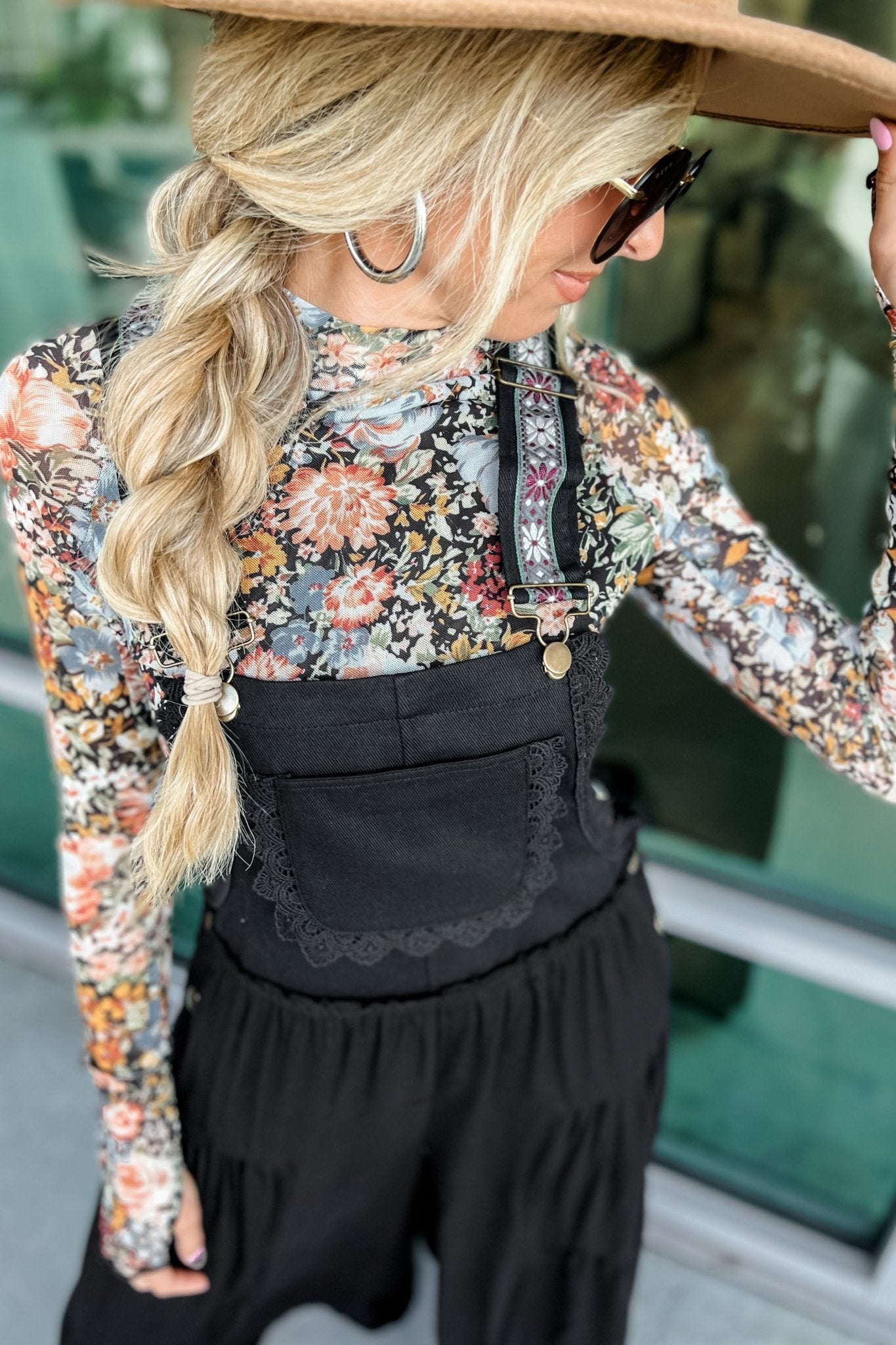 Premium Boho Chic Black Free Spirit Lace Trim Overalls