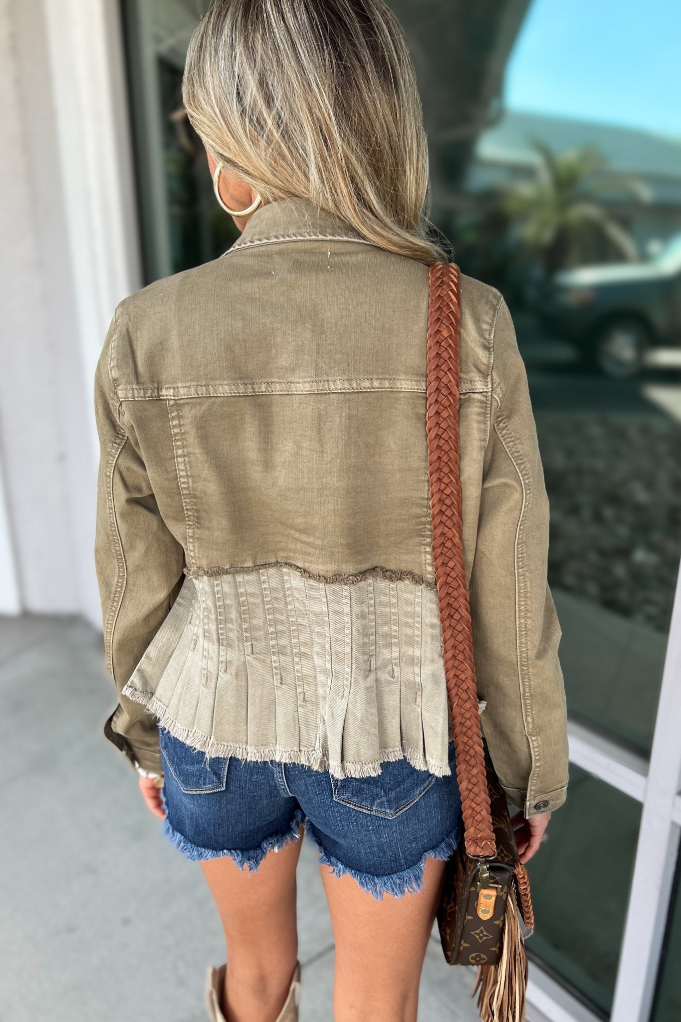 Premium Savannah Peplum Olive Green Denim Jacket - Ultimate Style Upgrade