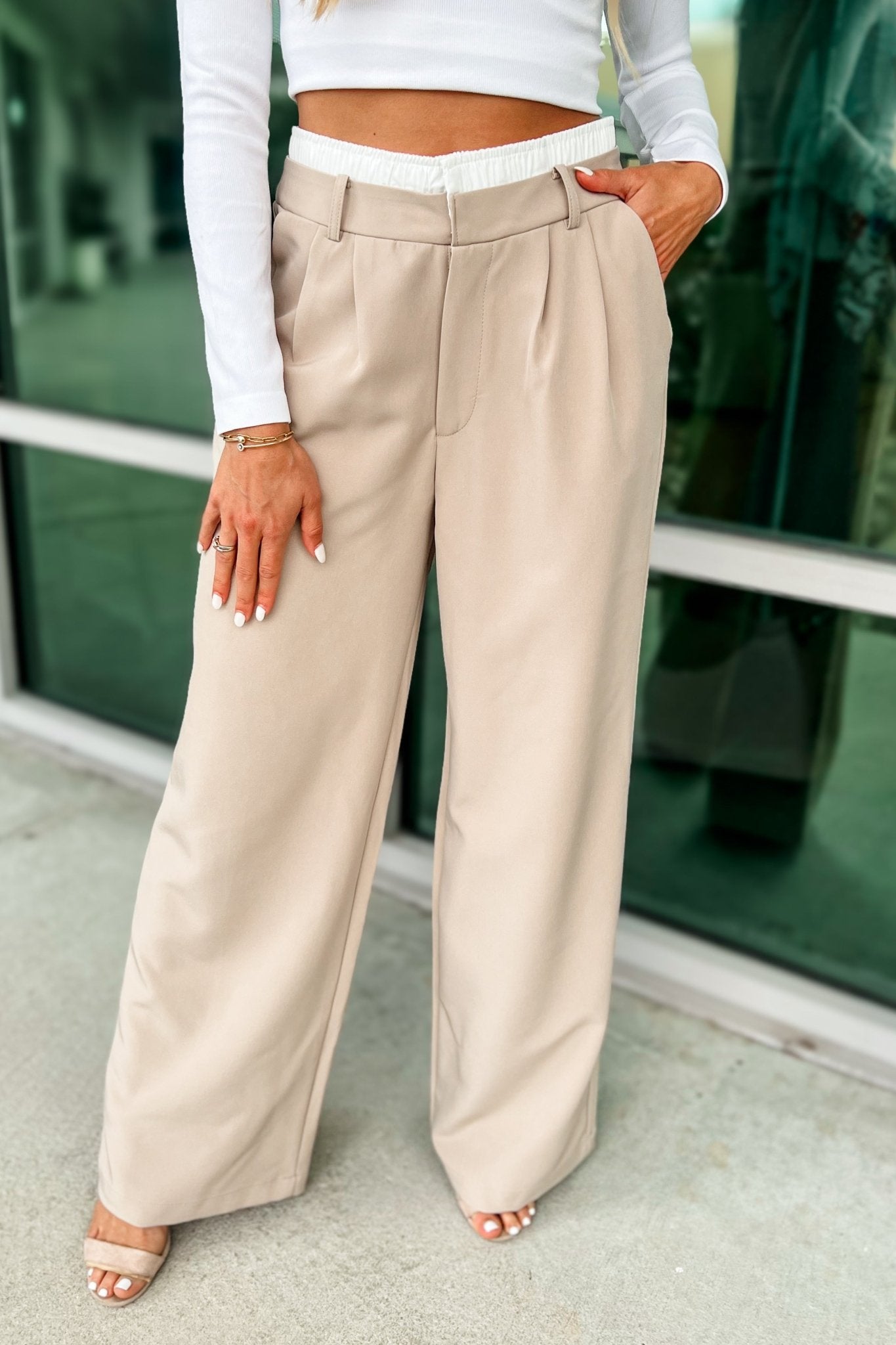 Premium Chic Double Layer Waistband Wide Leg Pants - Ultimate Comfort