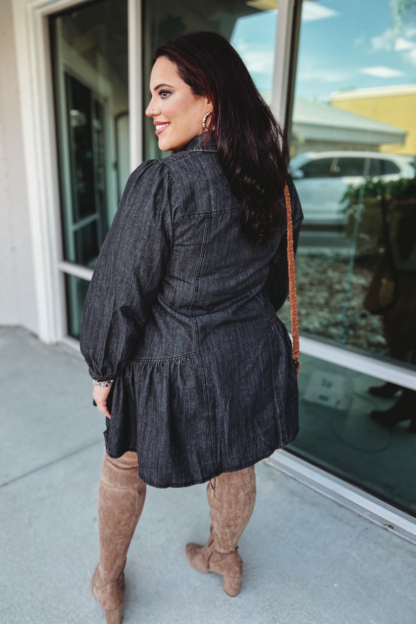 Premium Sing That Song Denim Ruffled Mini Dress - Effortless Style