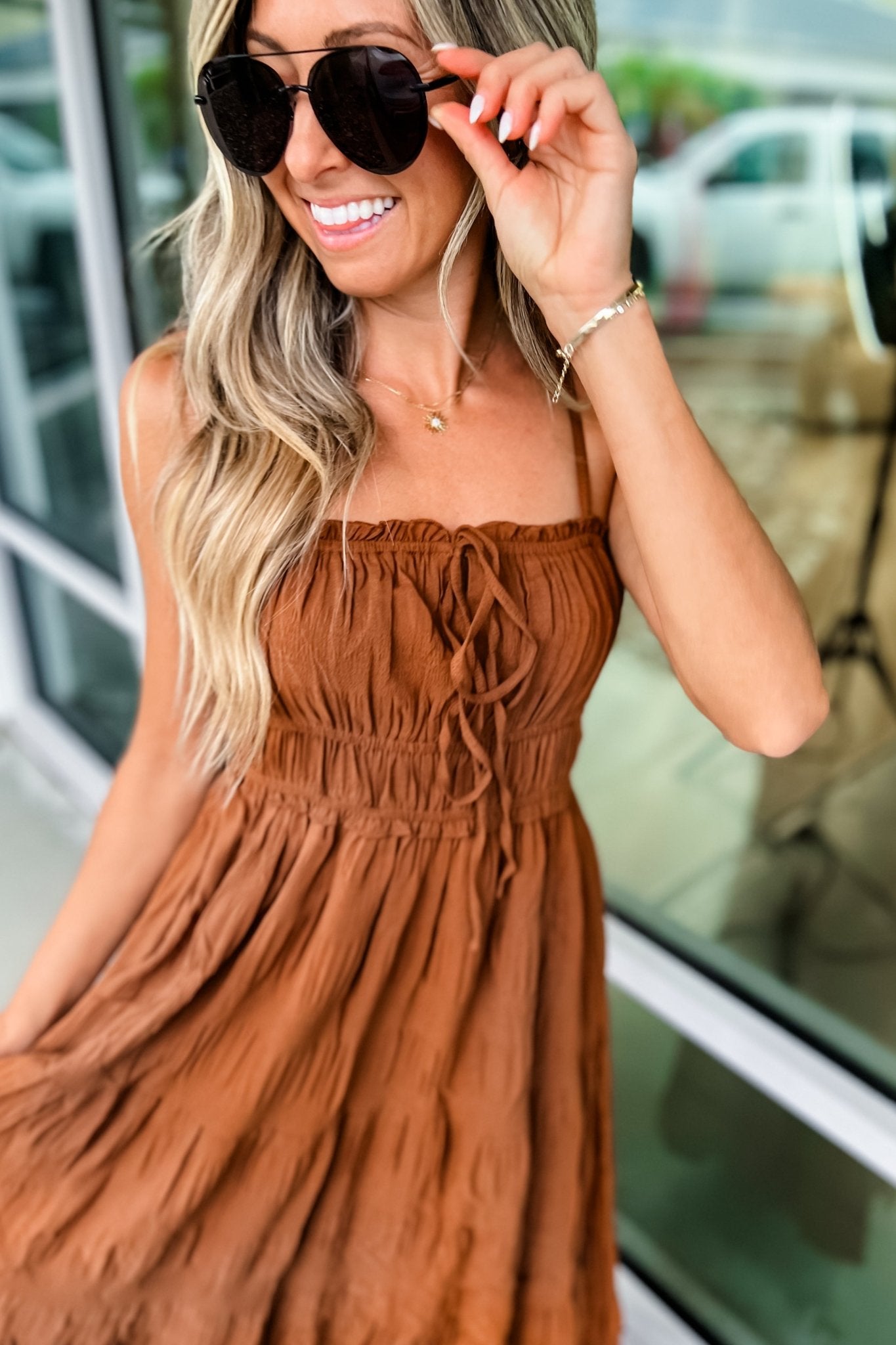 Elegant Crinkle Textured Front Tie Maxi Dress