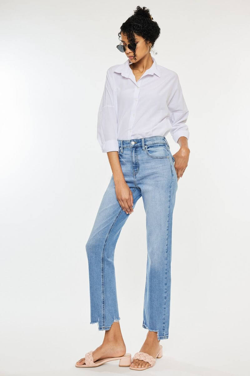 Premium Kancan Bridget High Rise Straight Leg Jeans with Sharkbite Hem