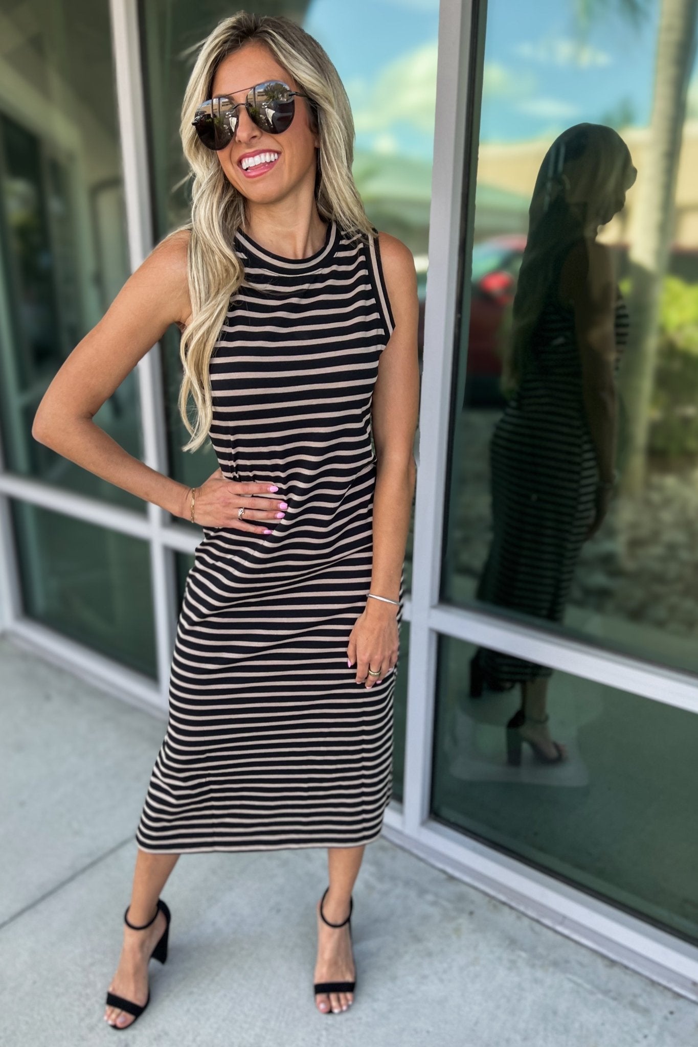 Premium Striped Midi Dress - Timeless Black & Taupe