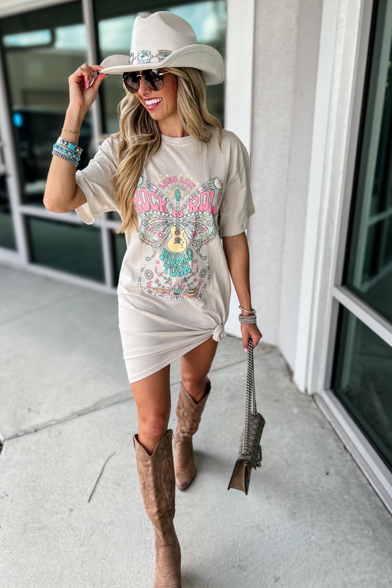 Ultimate Rock N Roll Stone Butterfly Graphic Shirt Dress