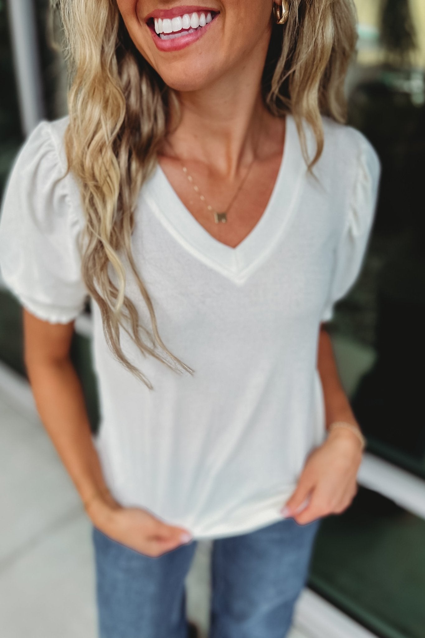 Premium Timeless Puff Sleeve V-Neck Top - 2 Elegant Colors