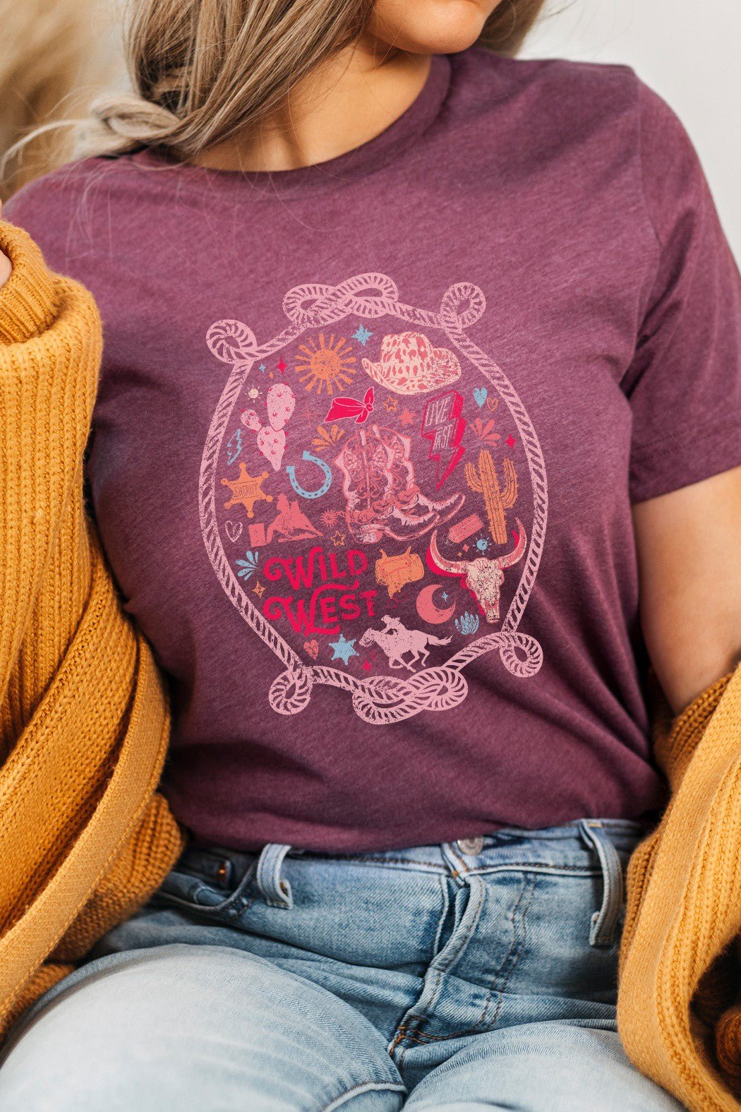 Premium Wild West Cowboy Heathered Plum Graphic Tee