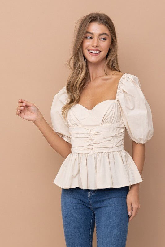 Premium In Your Heart Peplum Puff Sleeve Blouse - Size S