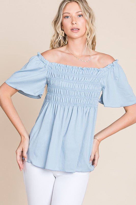 Premium Breezy Charm Blue Smocked Top - Ultimate Comfort & Style