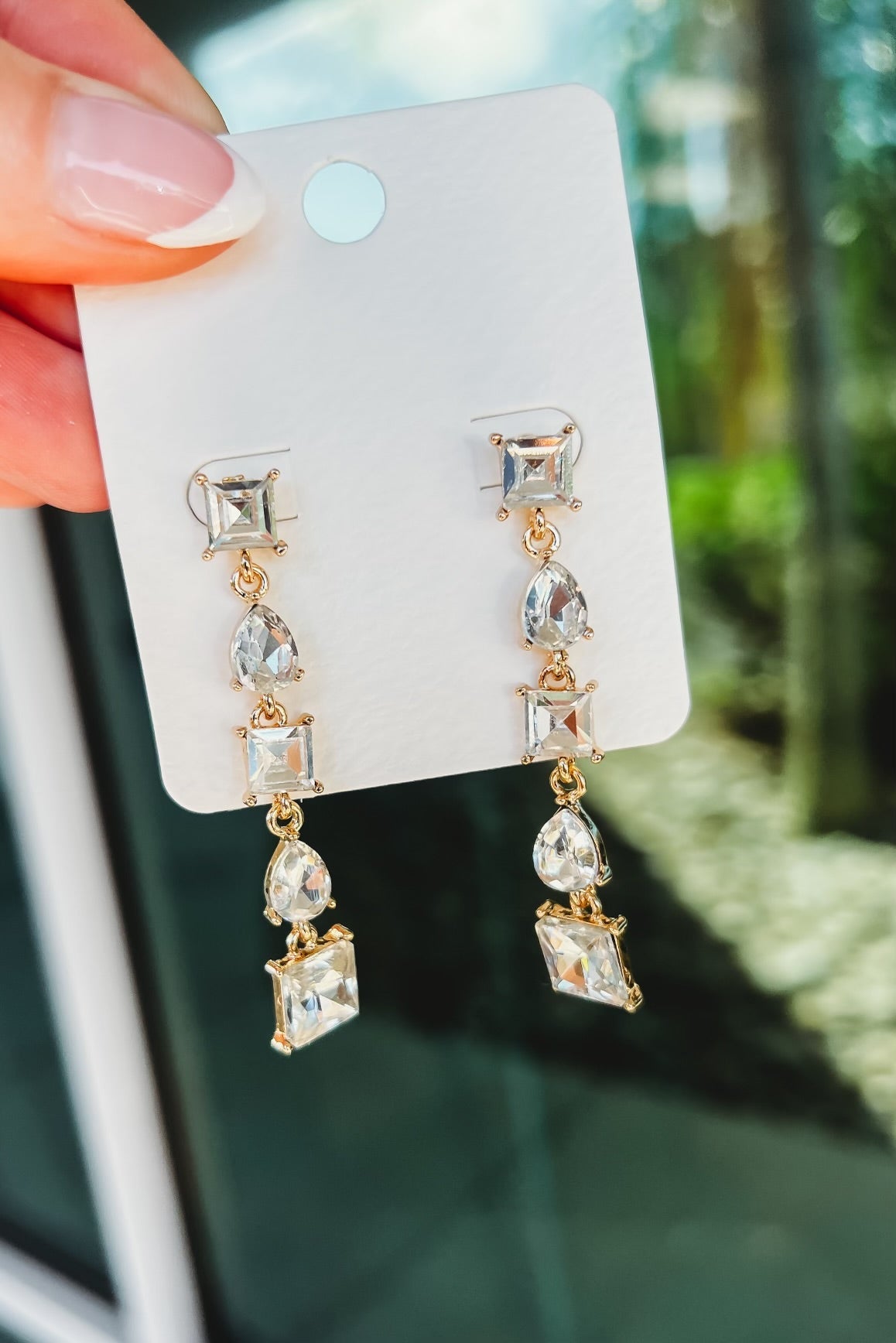 Premium Crystal Stone Drop Gold Earrings - Elevate Your Style