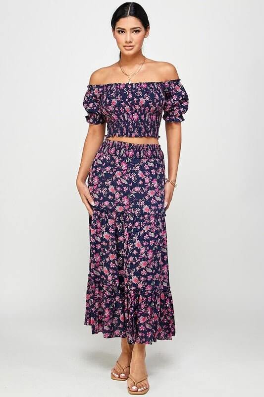 Ultimate Floral Smocked Crop Top & Skirt Set - 2 Stylish Colors